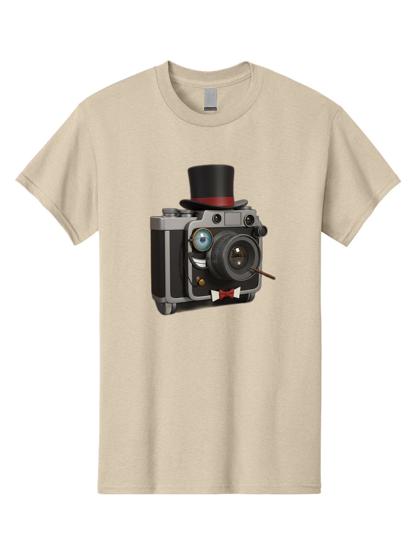 Camera-With-Top-Hat-And-Cane Men'S Graphic Tee, 100% Cotton, Comfortable Casual Summer Wear, Machine Washable, Vintage Camera, Top Hat, Bow Tie, Monocle, Sophisticated Photography, Retro Style, Gentlemanly Elegance, Classic Accessories, Bae382 6