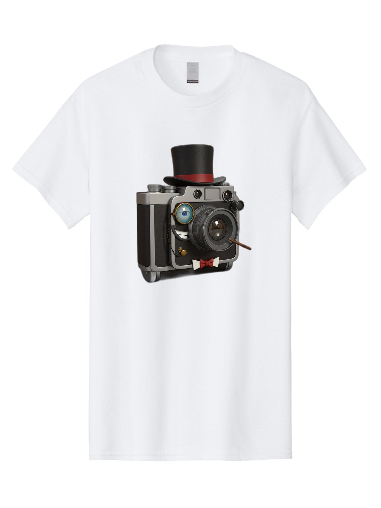 Camera-With-Top-Hat-And-Cane Men'S Graphic Tee, 100% Cotton, Comfortable Casual Summer Wear, Machine Washable, Vintage Camera, Top Hat, Bow Tie, Monocle, Sophisticated Photography, Retro Style, Gentlemanly Elegance, Classic Accessories, Bae382 14