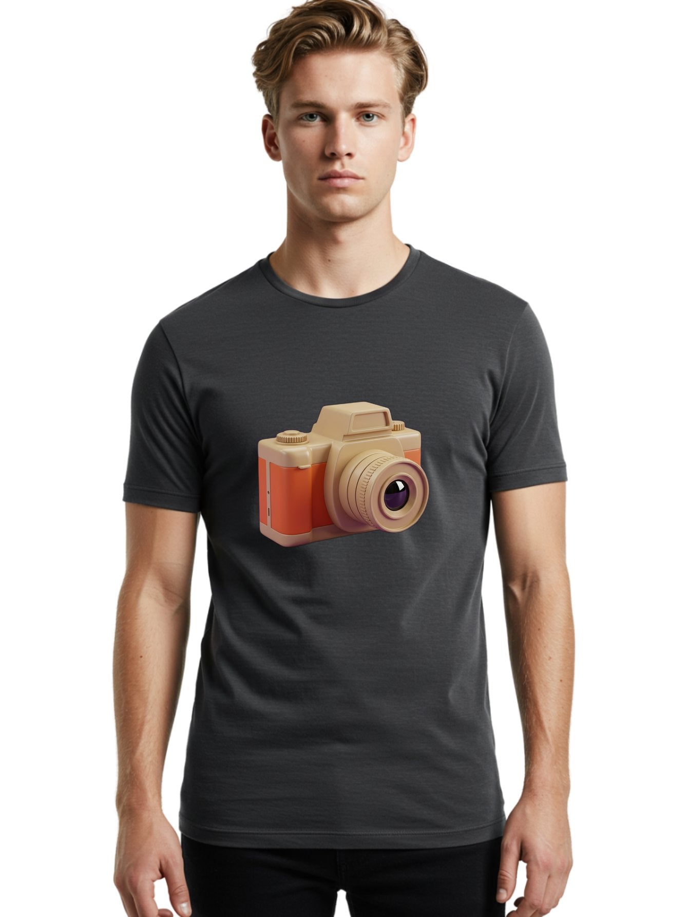 Camera Men'S Graphic Tee, 100% Cotton, Comfortable Casual Summer Wear, Machine Washable, Digital Camera, Photography Equipment, Camera Lens, Vintage Camera, Retro Style, Orange And Beige Colors, 3D Illustration, Camera Design, Photography Gear Bae383 19