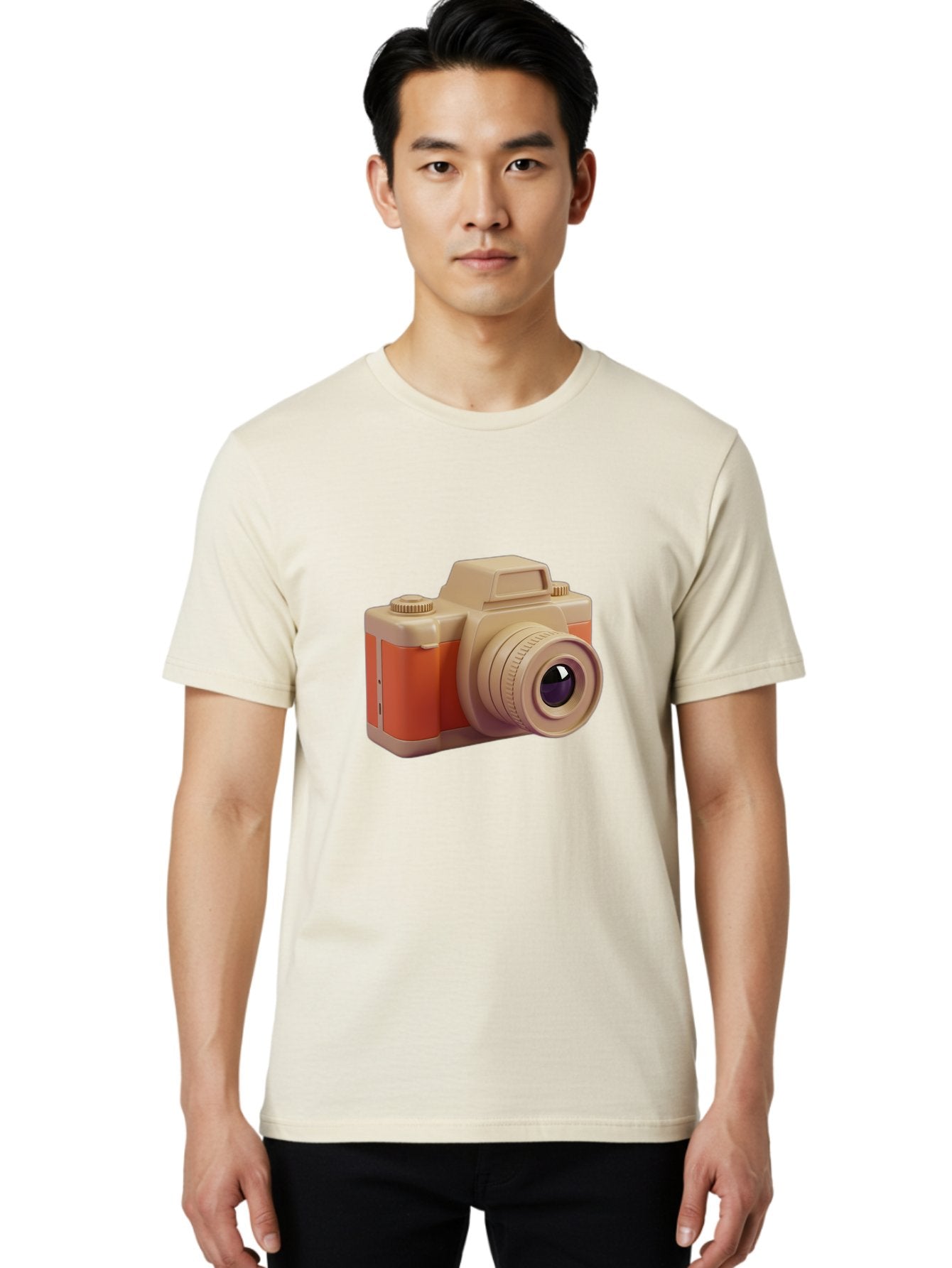 Camera Men'S Graphic Tee, 100% Cotton, Comfortable Casual Summer Wear, Machine Washable, Digital Camera, Photography Equipment, Camera Lens, Vintage Camera, Retro Style, Orange And Beige Colors, 3D Illustration, Camera Design, Photography Gear Bae383 18