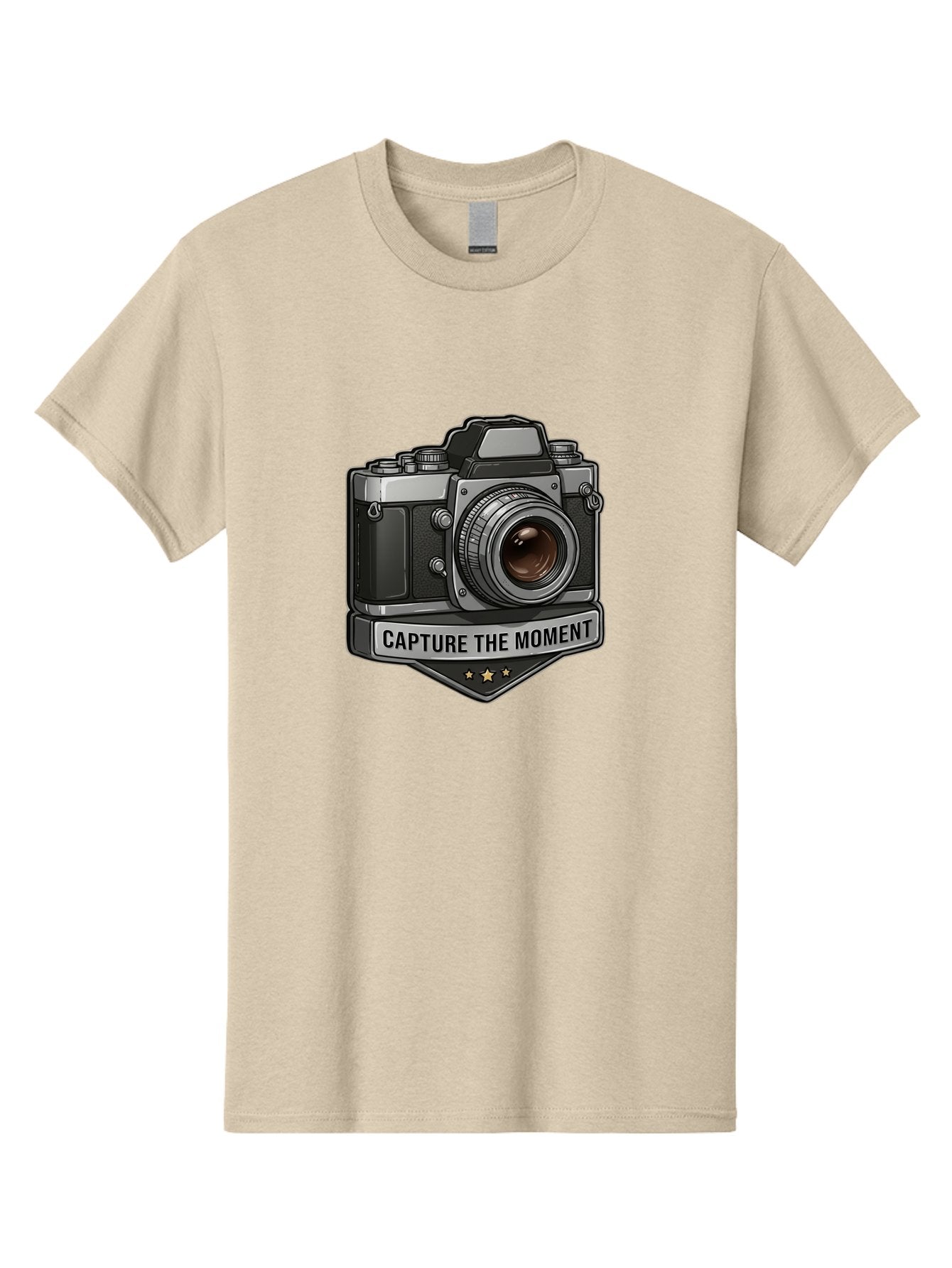 Capture-The-Moment Men'S Graphic Tee, 100% Cotton, Comfortable Casual Summer Wear, Machine Washable, Vintage Camera, Photography Equipment, Capture The Moment, Three Stars, Classic Design, Retro Style, Photography Inspiration, Camera Logo, Bae385
