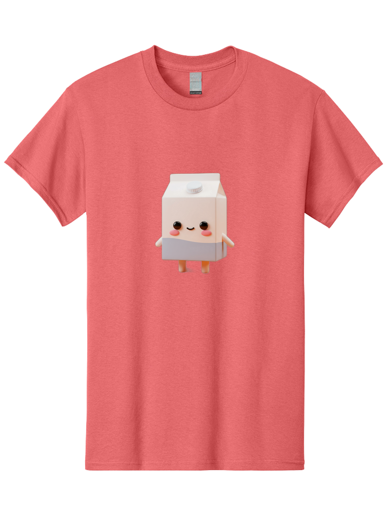 Carton-With-Face Men'S Graphic Tee, 100% Cotton, Comfortable Casual Summer Wear, Machine Washable, Cartoon Milk Carton, Cute Character, Kawaii Design, Smiling Face, Rosy Cheeks, Anthropomorphic, 3D Illustration, Dairy Product, Bae386
