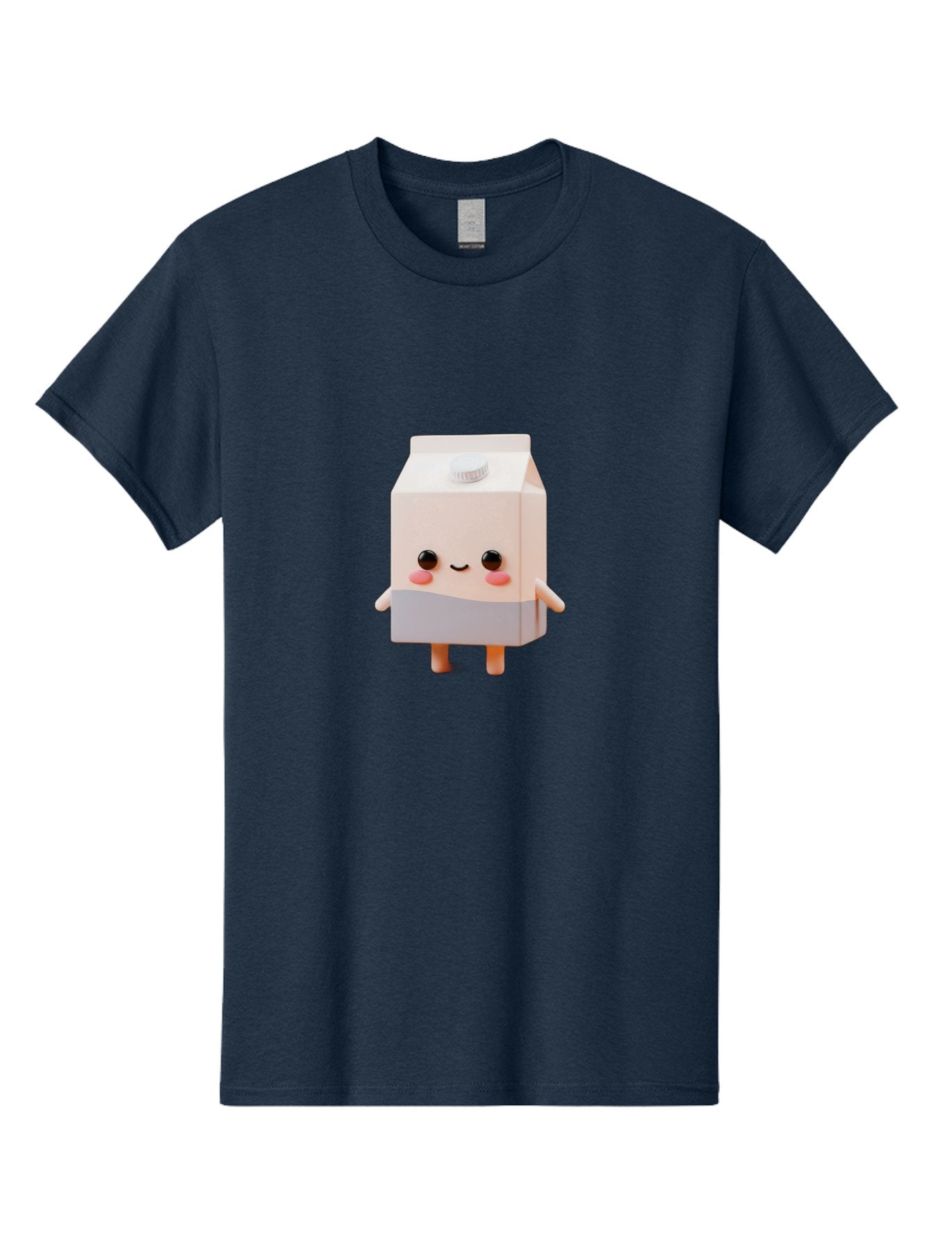 Carton-With-Face Men'S Graphic Tee, 100% Cotton, Comfortable Casual Summer Wear, Machine Washable, Cartoon Milk Carton, Cute Character, Kawaii Design, Smiling Face, Rosy Cheeks, Anthropomorphic, 3D Illustration, Dairy Product, Bae386