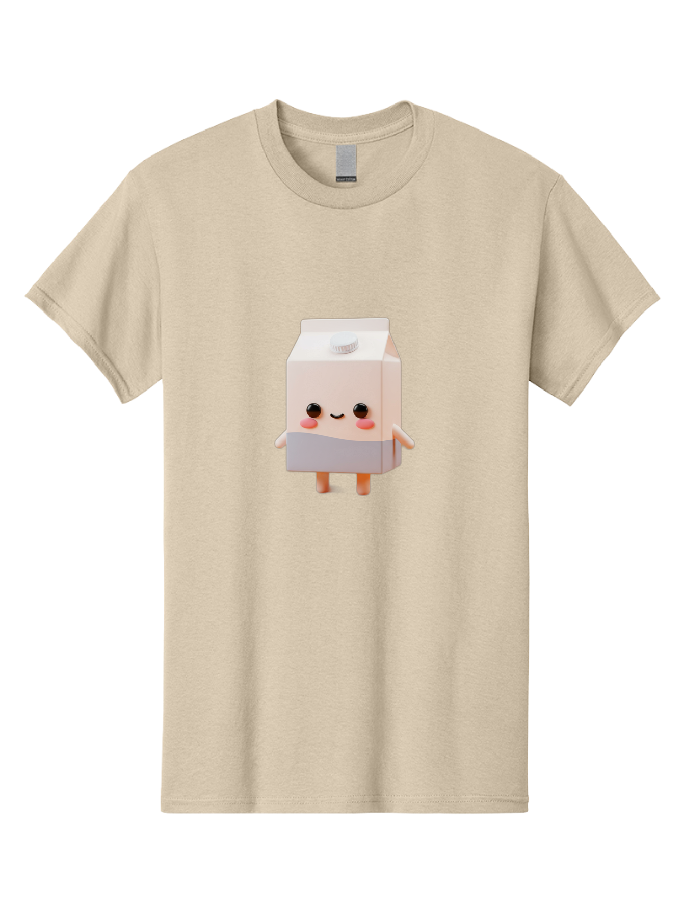 Carton-With-Face Men'S Graphic Tee, 100% Cotton, Comfortable Casual Summer Wear, Machine Washable, Cartoon Milk Carton, Cute Character, Kawaii Design, Smiling Face, Rosy Cheeks, Anthropomorphic, 3D Illustration, Dairy Product, Bae386