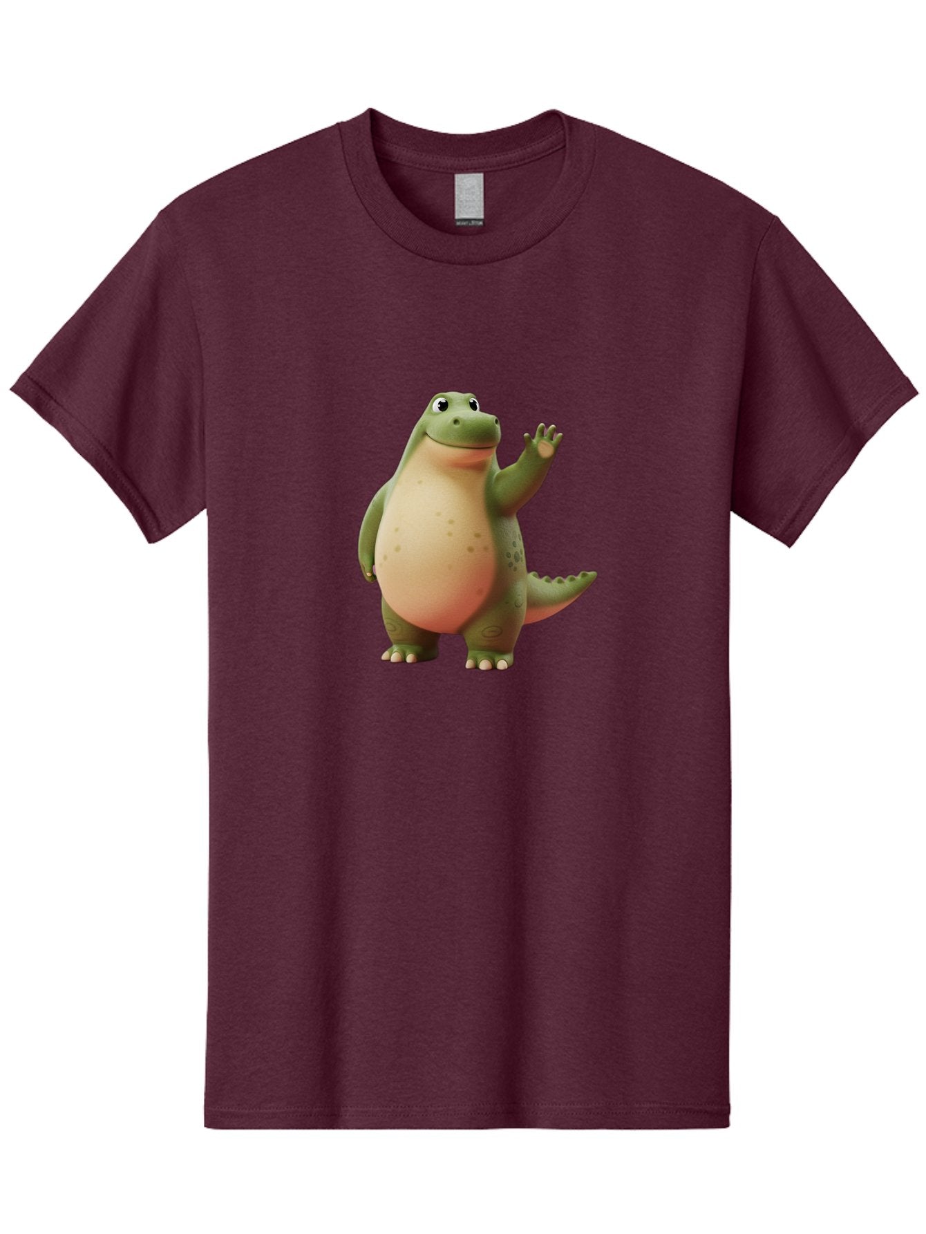 Cartoon-Dinosaur-1 Men'S Graphic Tee, 100% Cotton, Comfortable Casual Summer Wear, Machine Washable, Cartoon Crocodile, Friendly Alligator, Waving Reptile, Green Scaly Skin, Spotted Belly, Animated Character, Children'S Illustration, Bae388