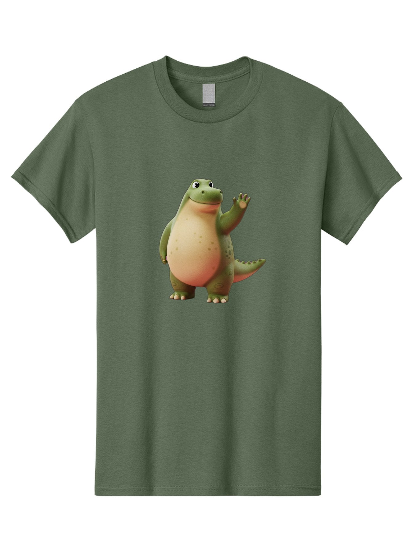 Cartoon-Dinosaur-1 Men'S Graphic Tee, 100% Cotton, Comfortable Casual Summer Wear, Machine Washable, Cartoon Crocodile, Friendly Alligator, Waving Reptile, Green Scaly Skin, Spotted Belly, Animated Character, Children'S Illustration, Bae388 3
