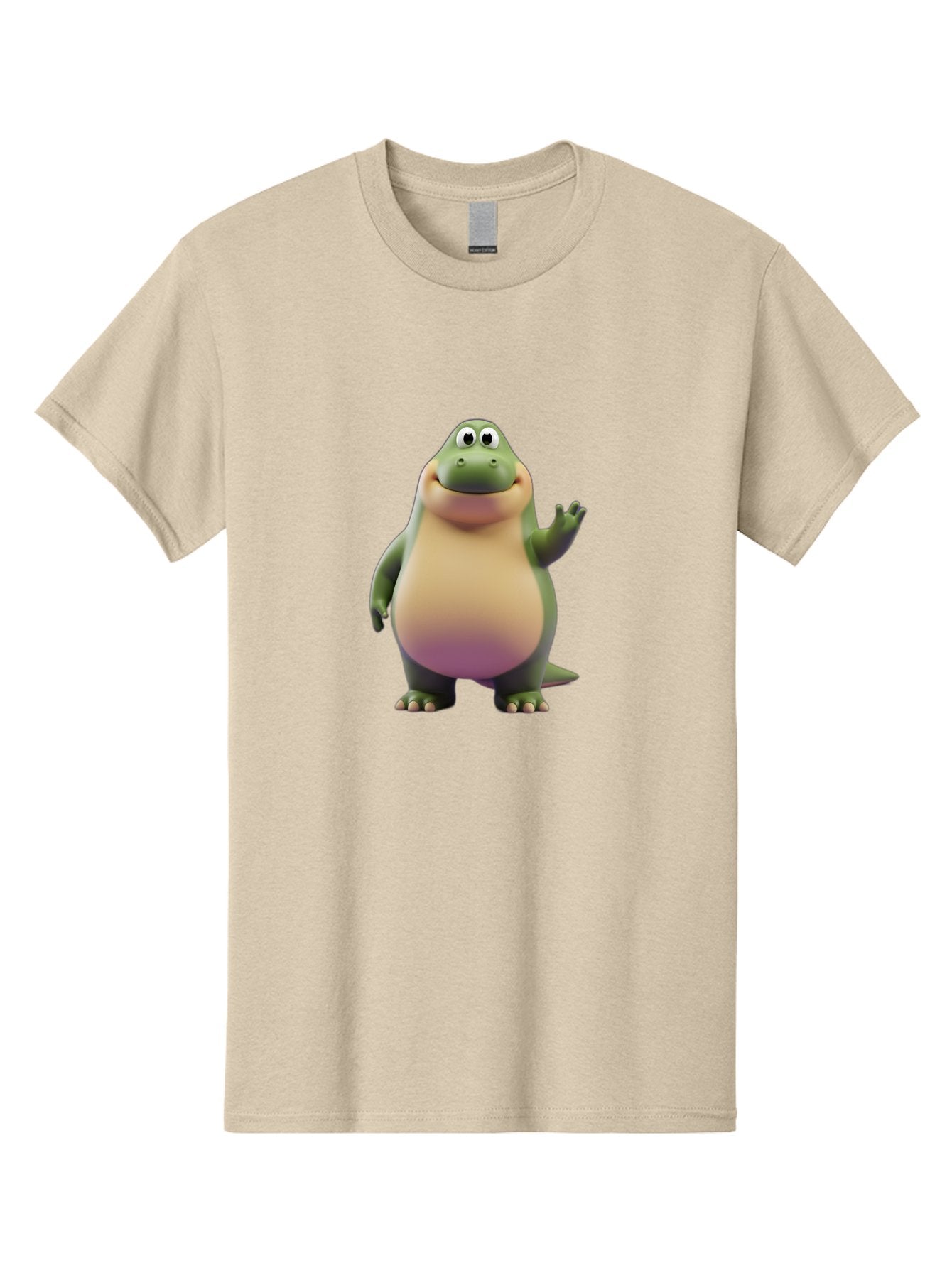 Cartoon-Dinosaur-2 Men'S Graphic Tee, 100% Cotton, Comfortable Casual Summer Wear, Machine Washable, Cartoon Dinosaur, Dinosaur Character, Friendly Reptile, Smiling Creature, Animated Dino, Dino Illustration, Green Dinosaur, Cute Dino, Bae389 3