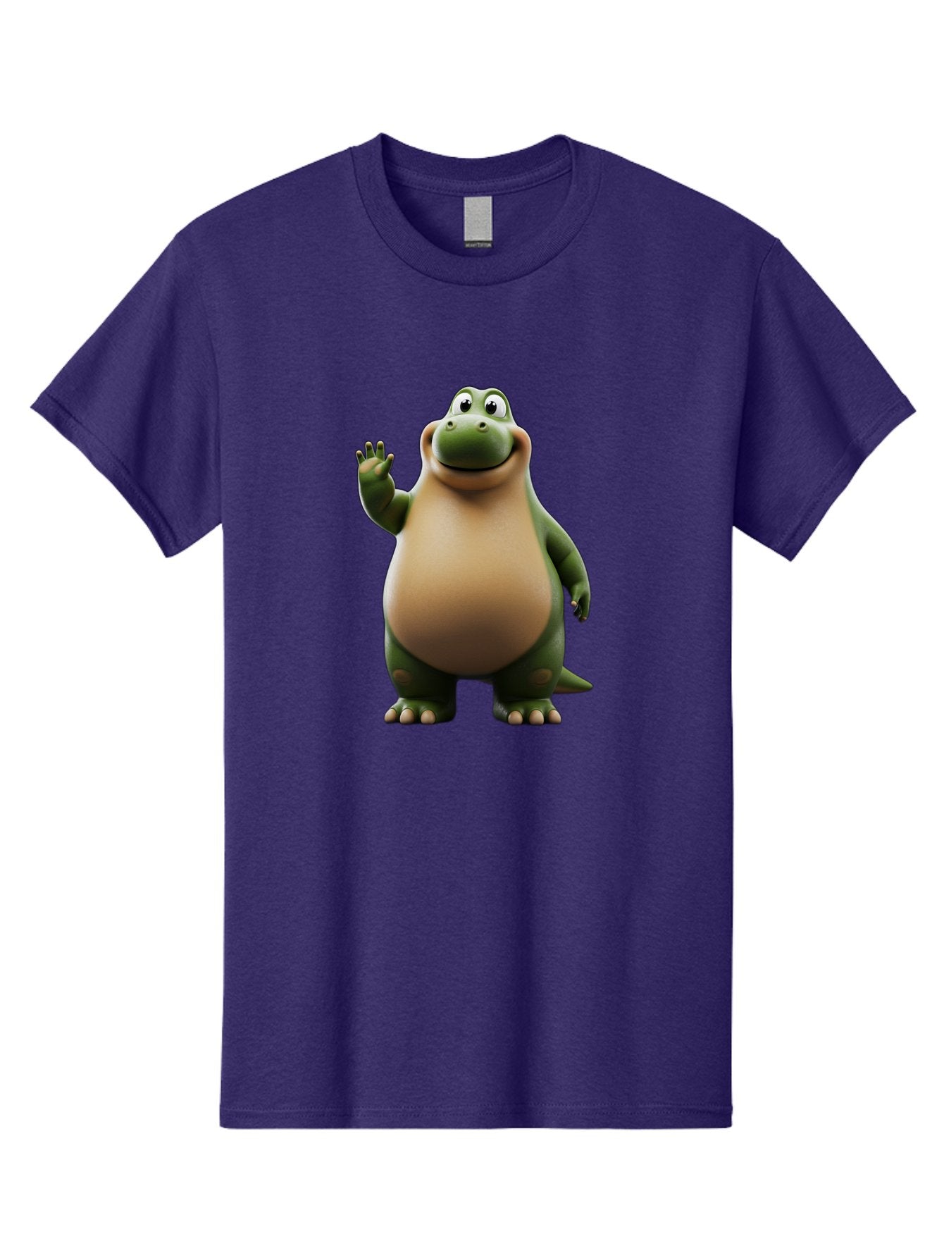 Cartoon-Dinosaur Men'S Graphic Tee, 100% Cotton, Comfortable Casual Summer Wear, Machine Washable, Cartoon Dinosaur, Friendly T-Rex, Green And Tan, Waving Hand, Smiling Face, Animated Character, Children'S Illustration, Prehistoric Creature, Bae391 13