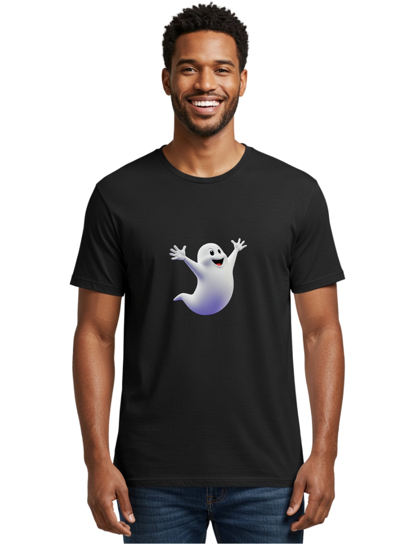Cartoon-Ghost Men'S Graphic Tee, 100% Cotton, Comfortable Casual Summer Wear, Machine Washable, White Ghost, Cartoon Character, Friendly Spirit, Happy Expression, Halloween Theme, Digital Illustration, 3D Rendering, Playful Design Bae392 28