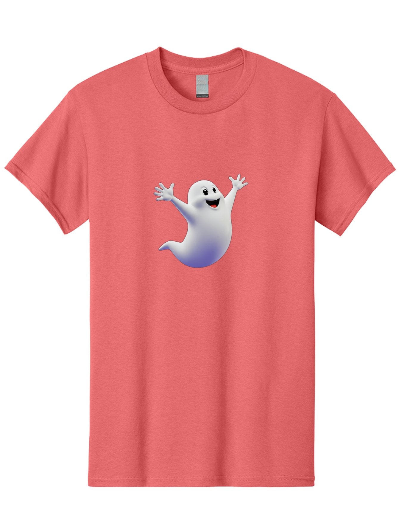 Cartoon-Ghost Men'S Graphic Tee, 100% Cotton, Comfortable Casual Summer Wear, Machine Washable, White Ghost, Cartoon Character, Friendly Spirit, Happy Expression, Halloween Theme, Digital Illustration, 3D Rendering, Playful Design Bae392 13