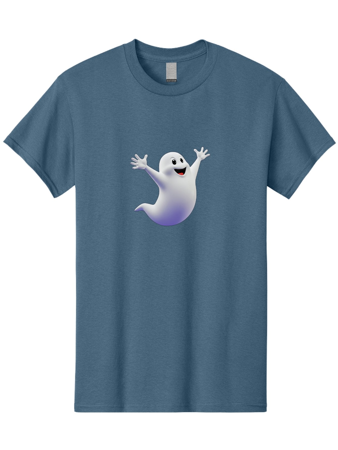 Cartoon-Ghost Men'S Graphic Tee, 100% Cotton, Comfortable Casual Summer Wear, Machine Washable, White Ghost, Cartoon Character, Friendly Spirit, Happy Expression, Halloween Theme, Digital Illustration, 3D Rendering, Playful Design Bae392