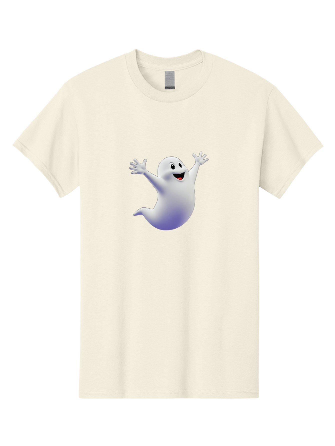 Cartoon-Ghost Men'S Graphic Tee, 100% Cotton, Comfortable Casual Summer Wear, Machine Washable, White Ghost, Cartoon Character, Friendly Spirit, Happy Expression, Halloween Theme, Digital Illustration, 3D Rendering, Playful Design Bae392