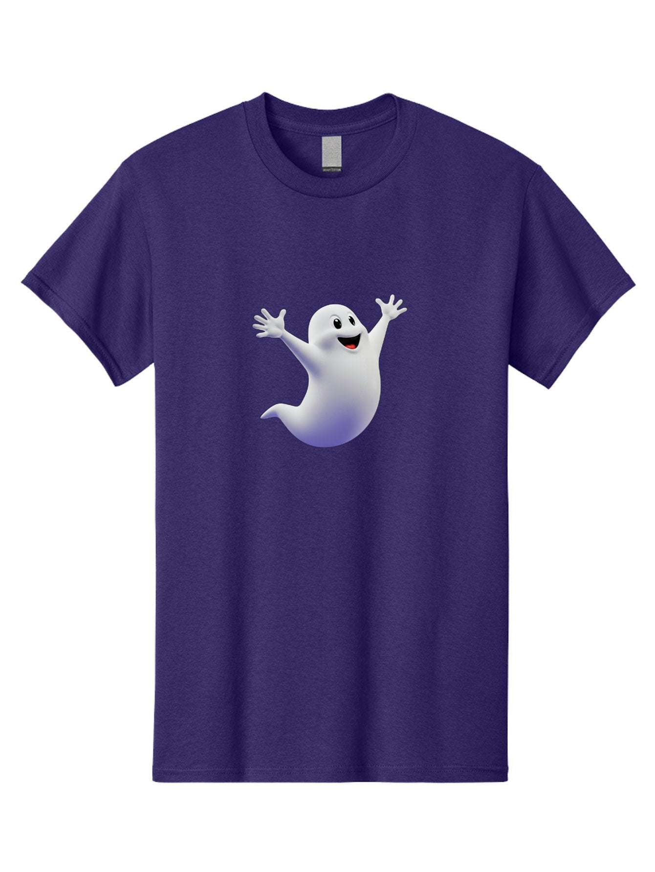 Cartoon-Ghost Men'S Graphic Tee, 100% Cotton, Comfortable Casual Summer Wear, Machine Washable, White Ghost, Cartoon Character, Friendly Spirit, Happy Expression, Halloween Theme, Digital Illustration, 3D Rendering, Playful Design Bae392 4