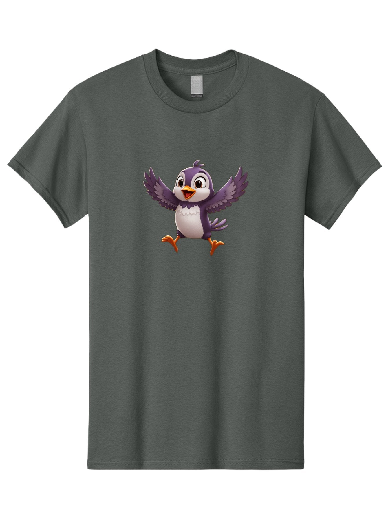 Cartoon-Penguin Men'S Graphic Tee, 100% Cotton, Comfortable Casual Summer Wear, Machine Washable, Cartoon Penguin, Animated Character, Playful Bird, Cute Creature, Purple And White Feathers, Orange Beak And Feet, Flying Penguin, Bae393 9