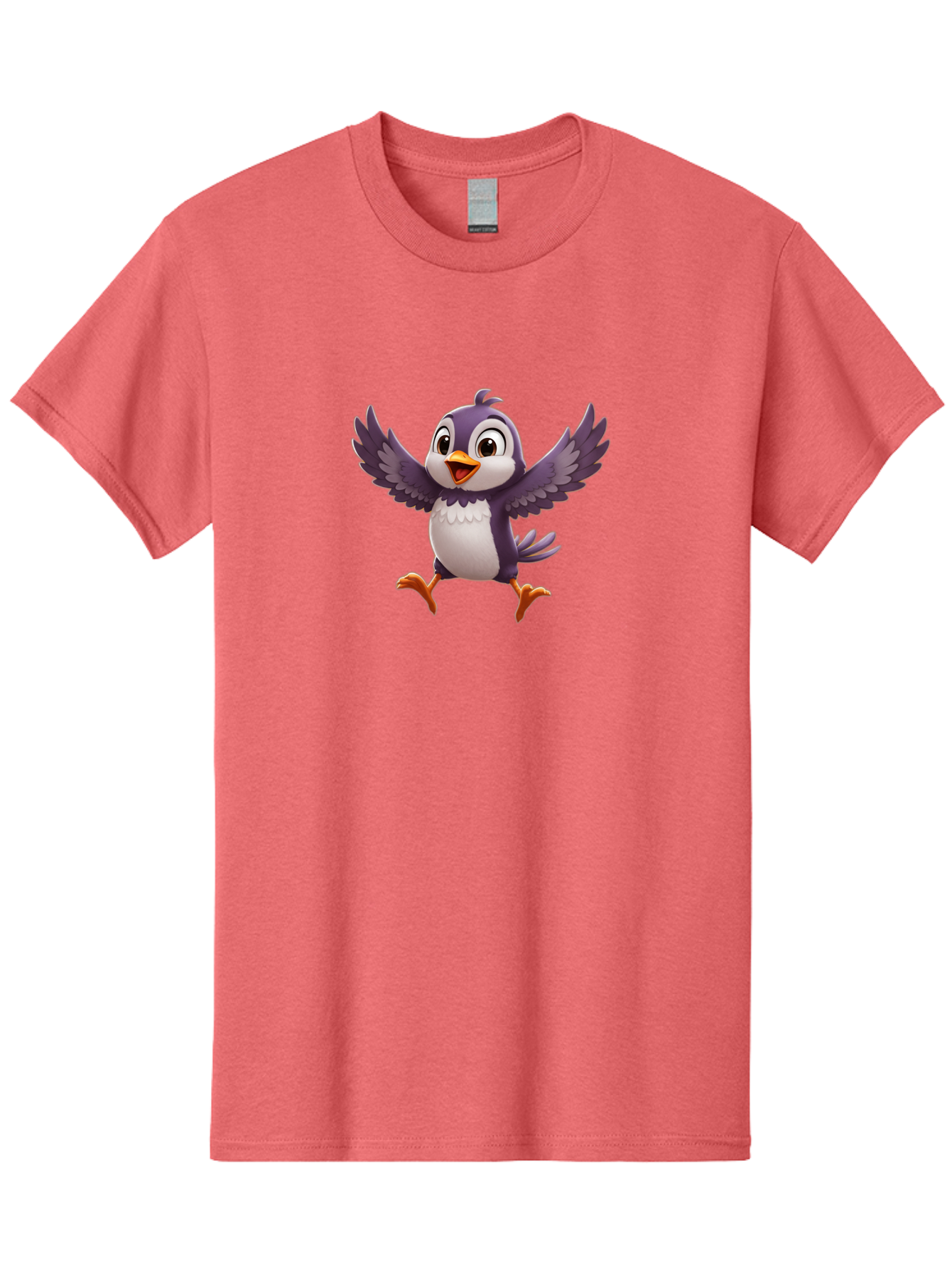 Cartoon-Penguin Men'S Graphic Tee, 100% Cotton, Comfortable Casual Summer Wear, Machine Washable, Cartoon Penguin, Animated Character, Playful Bird, Cute Creature, Purple And White Feathers, Orange Beak And Feet, Flying Penguin, Bae393 13
