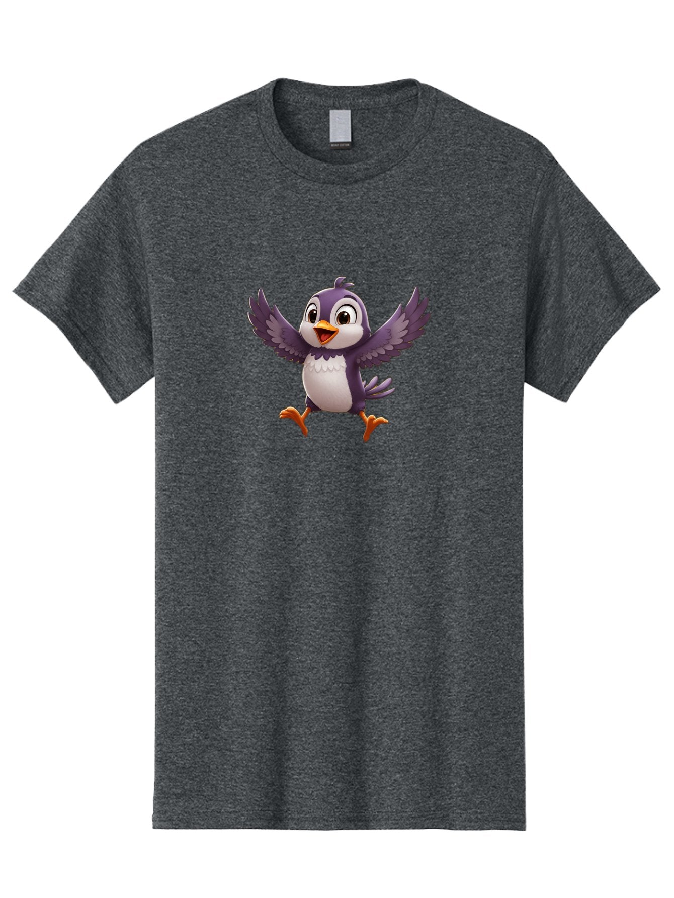 Cartoon-Penguin Men'S Graphic Tee, 100% Cotton, Comfortable Casual Summer Wear, Machine Washable, Cartoon Penguin, Animated Character, Playful Bird, Cute Creature, Purple And White Feathers, Orange Beak And Feet, Flying Penguin, Bae393 11