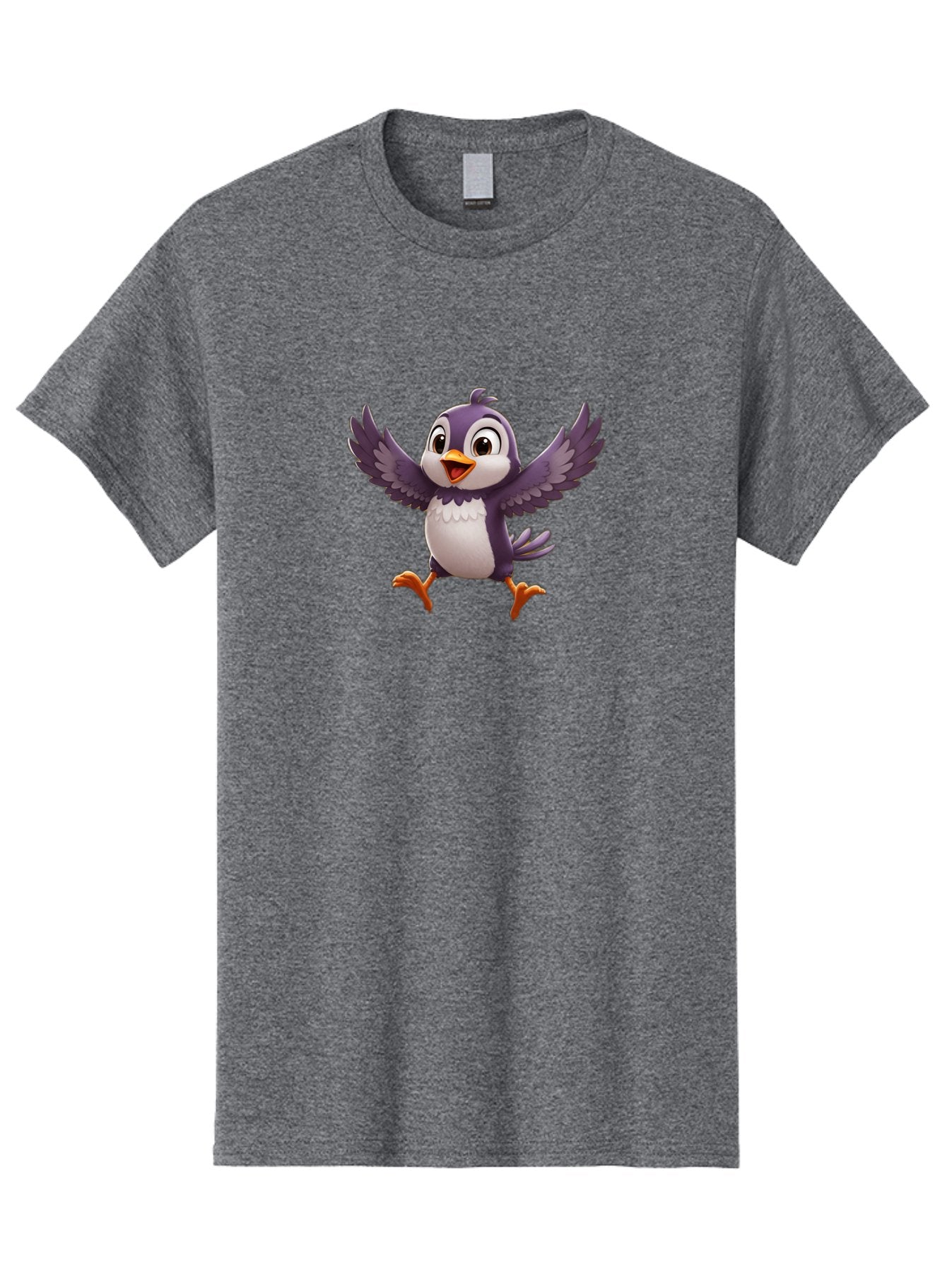 Cartoon-Penguin Men'S Graphic Tee, 100% Cotton, Comfortable Casual Summer Wear, Machine Washable, Cartoon Penguin, Animated Character, Playful Bird, Cute Creature, Purple And White Feathers, Orange Beak And Feet, Flying Penguin, Bae393 13