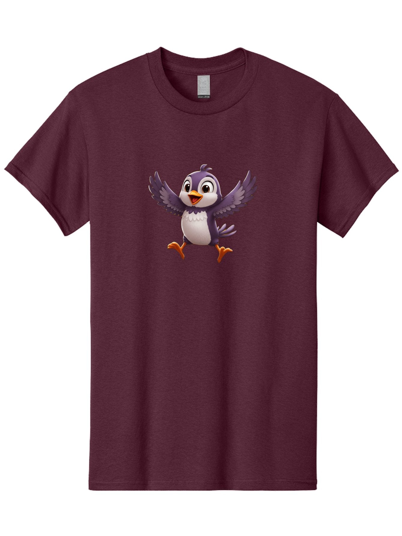 Cartoon-Penguin Men'S Graphic Tee, 100% Cotton, Comfortable Casual Summer Wear, Machine Washable, Cartoon Penguin, Animated Character, Playful Bird, Cute Creature, Purple And White Feathers, Orange Beak And Feet, Flying Penguin, Bae393 12