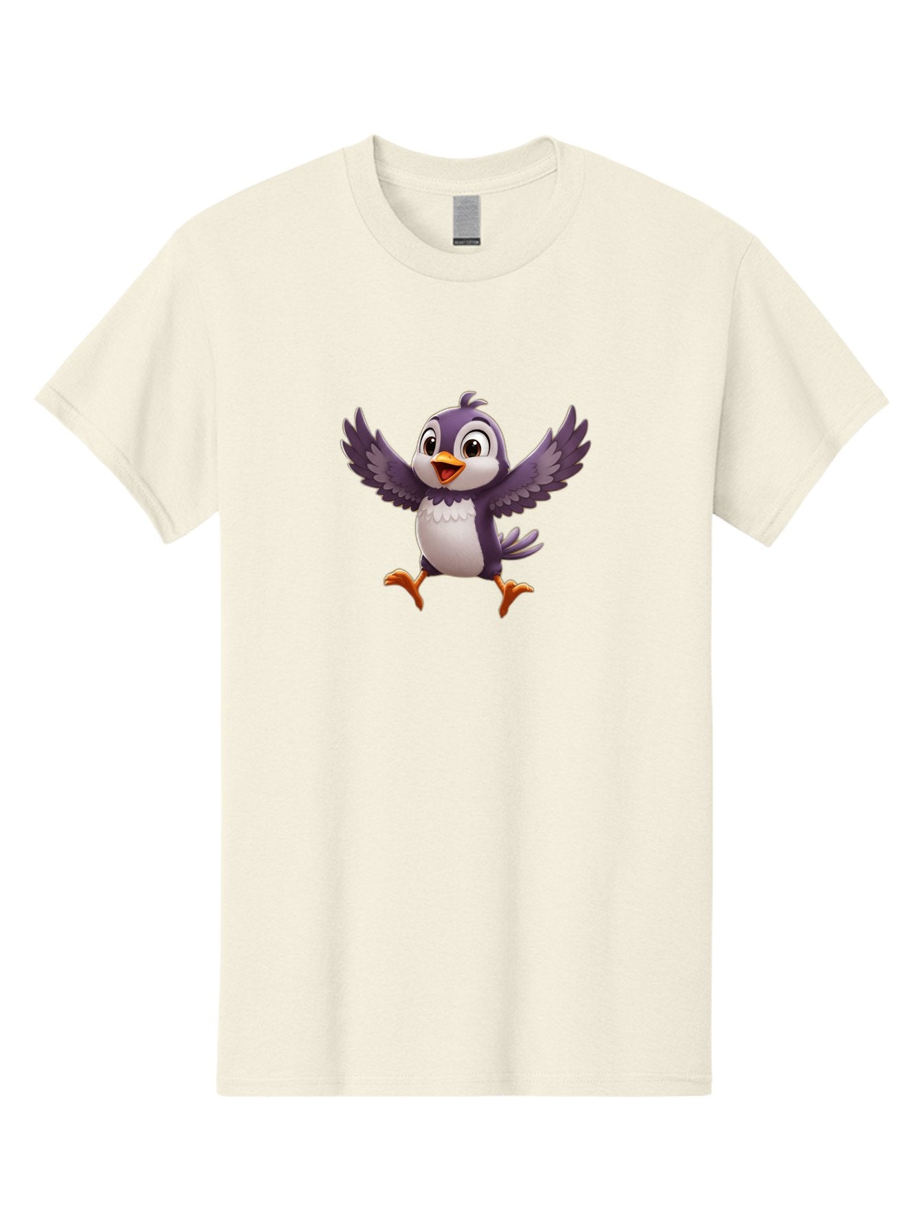 Cartoon-Penguin Men'S Graphic Tee, 100% Cotton, Comfortable Casual Summer Wear, Machine Washable, Cartoon Penguin, Animated Character, Playful Bird, Cute Creature, Purple And White Feathers, Orange Beak And Feet, Flying Penguin, Bae393 8