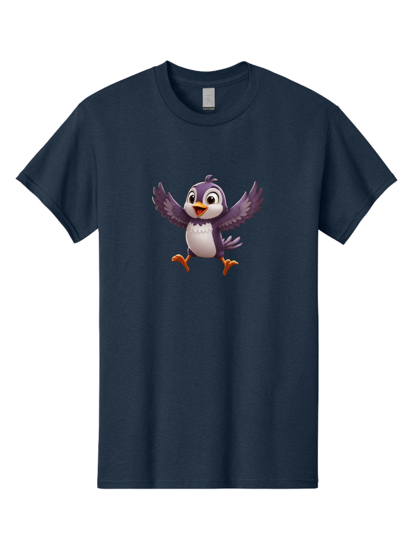 Cartoon-Penguin Men'S Graphic Tee, 100% Cotton, Comfortable Casual Summer Wear, Machine Washable, Cartoon Penguin, Animated Character, Playful Bird, Cute Creature, Purple And White Feathers, Orange Beak And Feet, Flying Penguin, Bae393 3
