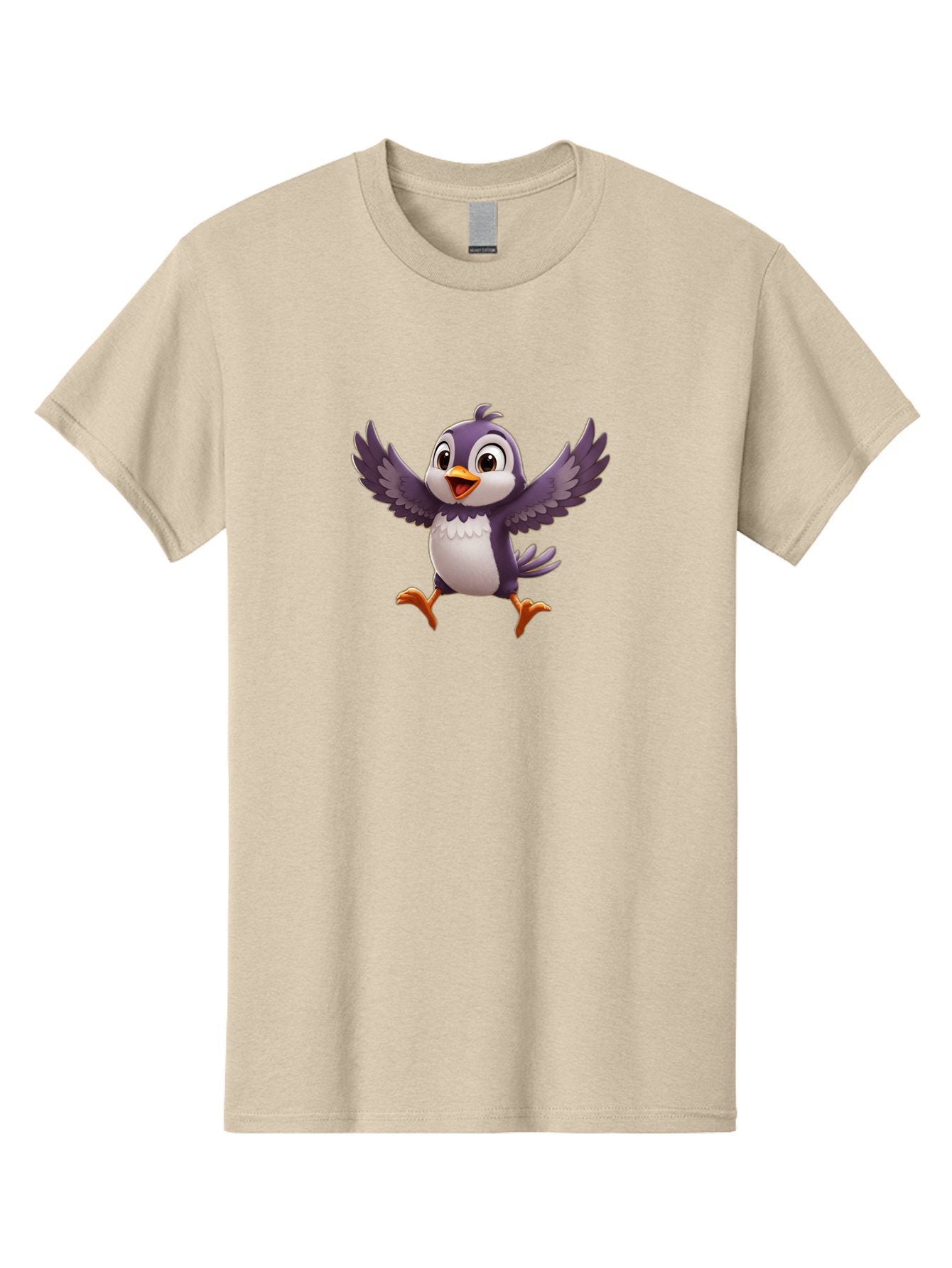 Cartoon-Penguin Men'S Graphic Tee, 100% Cotton, Comfortable Casual Summer Wear, Machine Washable, Cartoon Penguin, Animated Character, Playful Bird, Cute Creature, Purple And White Feathers, Orange Beak And Feet, Flying Penguin, Bae393 6