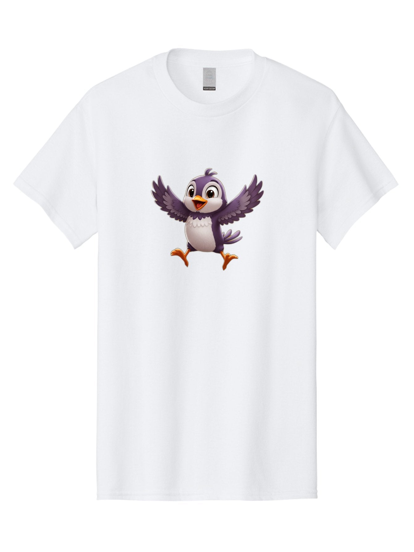 Cartoon-Penguin Men'S Graphic Tee, 100% Cotton, Comfortable Casual Summer Wear, Machine Washable, Cartoon Penguin, Animated Character, Playful Bird, Cute Creature, Purple And White Feathers, Orange Beak And Feet, Flying Penguin, Bae393 14