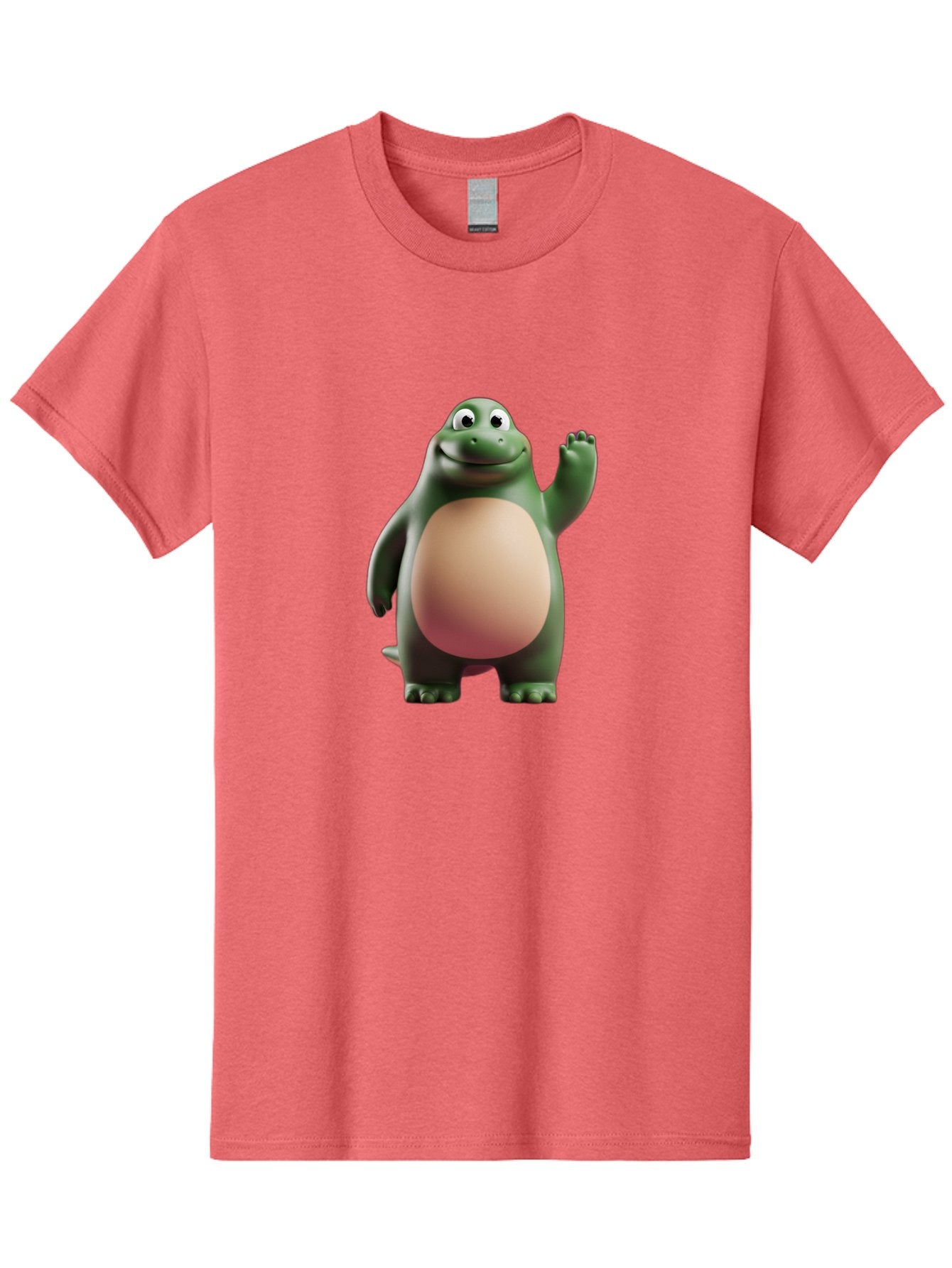 Cartoon-T-Rex-1 Men'S Graphic Tee, 100% Cotton, Comfortable Casual Summer Wear, Machine Washable, Smiling Dinosaur, Cartoon Character, Green Dinosaur, Happy Pose, Friendly Gesture, 3D Illustration, Cute Reptile, Dinosaur Illustration, Bae394 9