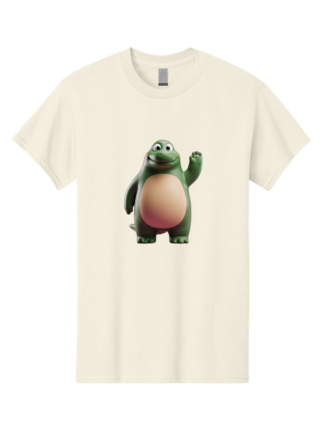 Cartoon-T-Rex-1 Men'S Graphic Tee, 100% Cotton, Comfortable Casual Summer Wear, Machine Washable, Smiling Dinosaur, Cartoon Character, Green Dinosaur, Happy Pose, Friendly Gesture, 3D Illustration, Cute Reptile, Dinosaur Illustration, Bae394 5