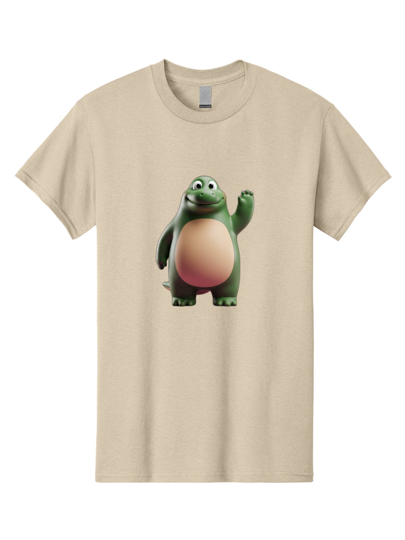Cartoon-T-Rex-1 Men'S Graphic Tee, 100% Cotton, Comfortable Casual Summer Wear, Machine Washable, Smiling Dinosaur, Cartoon Character, Green Dinosaur, Happy Pose, Friendly Gesture, 3D Illustration, Cute Reptile, Dinosaur Illustration, Bae394 3