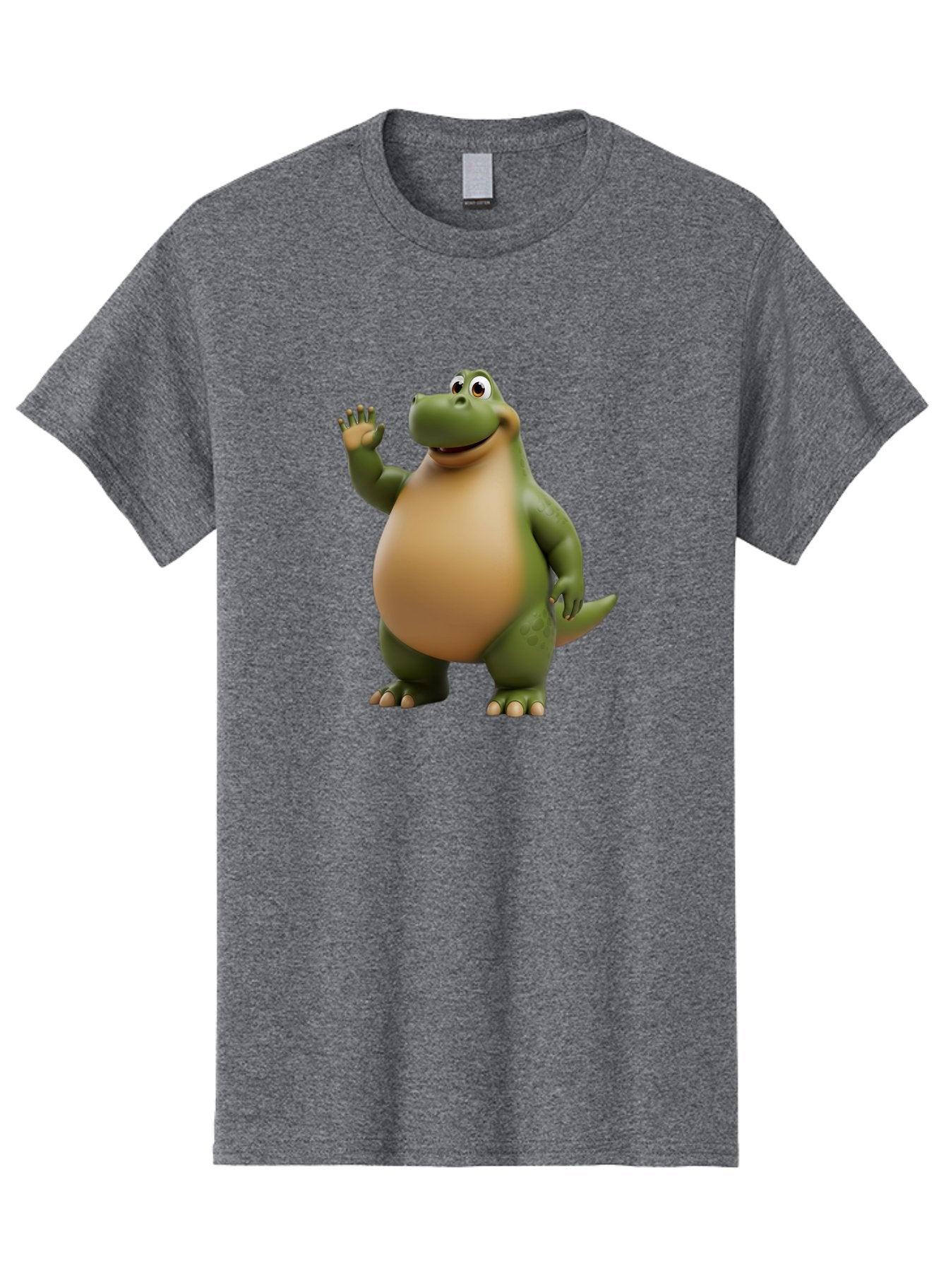 Cartoon-T-Rex Men'S Graphic Tee, 100% Cotton, Comfortable Casual Summer Wear, Machine Washable, Cartoon Alligator, 3D Character, Green Alligator, Friendly Creature, Cartoon Animal, Animated Character, Children'S Entertainment, Nursery Decor, Bae395