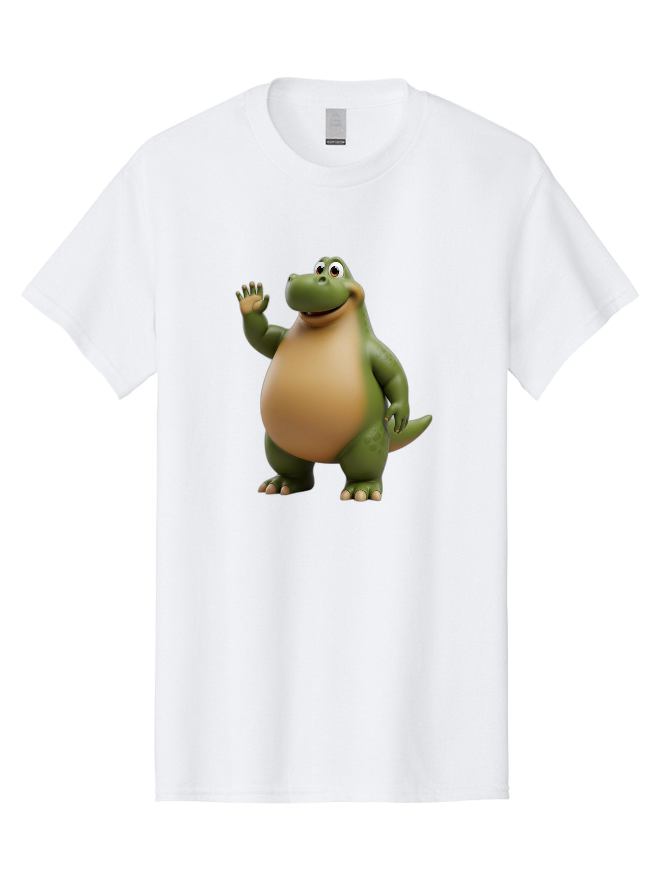 Cartoon-T-Rex Men'S Graphic Tee, 100% Cotton, Comfortable Casual Summer Wear, Machine Washable, Cartoon Alligator, 3D Character, Green Alligator, Friendly Creature, Cartoon Animal, Animated Character, Children'S Entertainment, Nursery Decor, Bae395