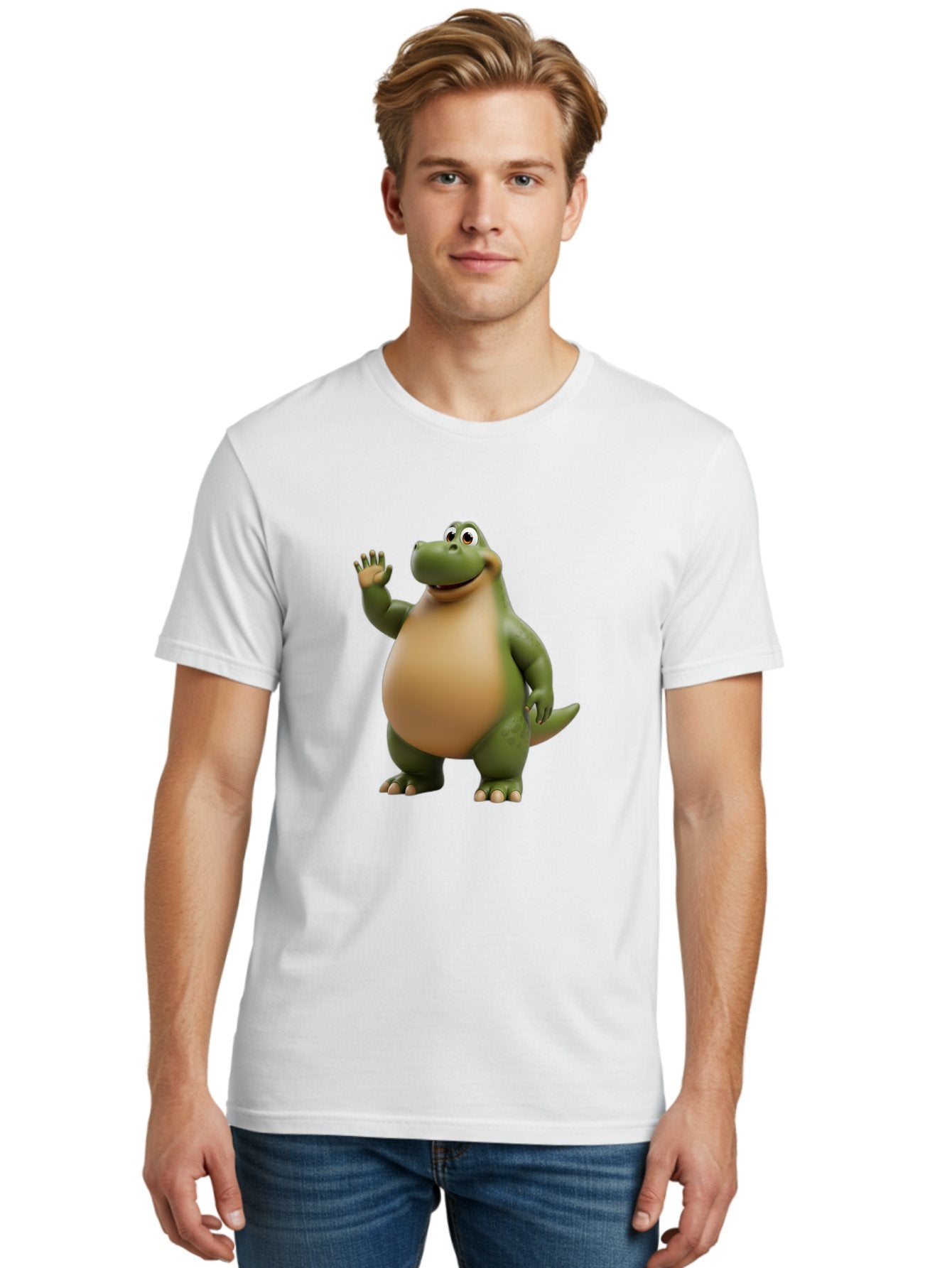 Cartoon-T-Rex Men'S Graphic Tee, 100% Cotton, Comfortable Casual Summer Wear, Machine Washable, Cartoon Alligator, 3D Character, Green Alligator, Friendly Creature, Cartoon Animal, Animated Character, Children'S Entertainment, Nursery Decor, Bae395 19