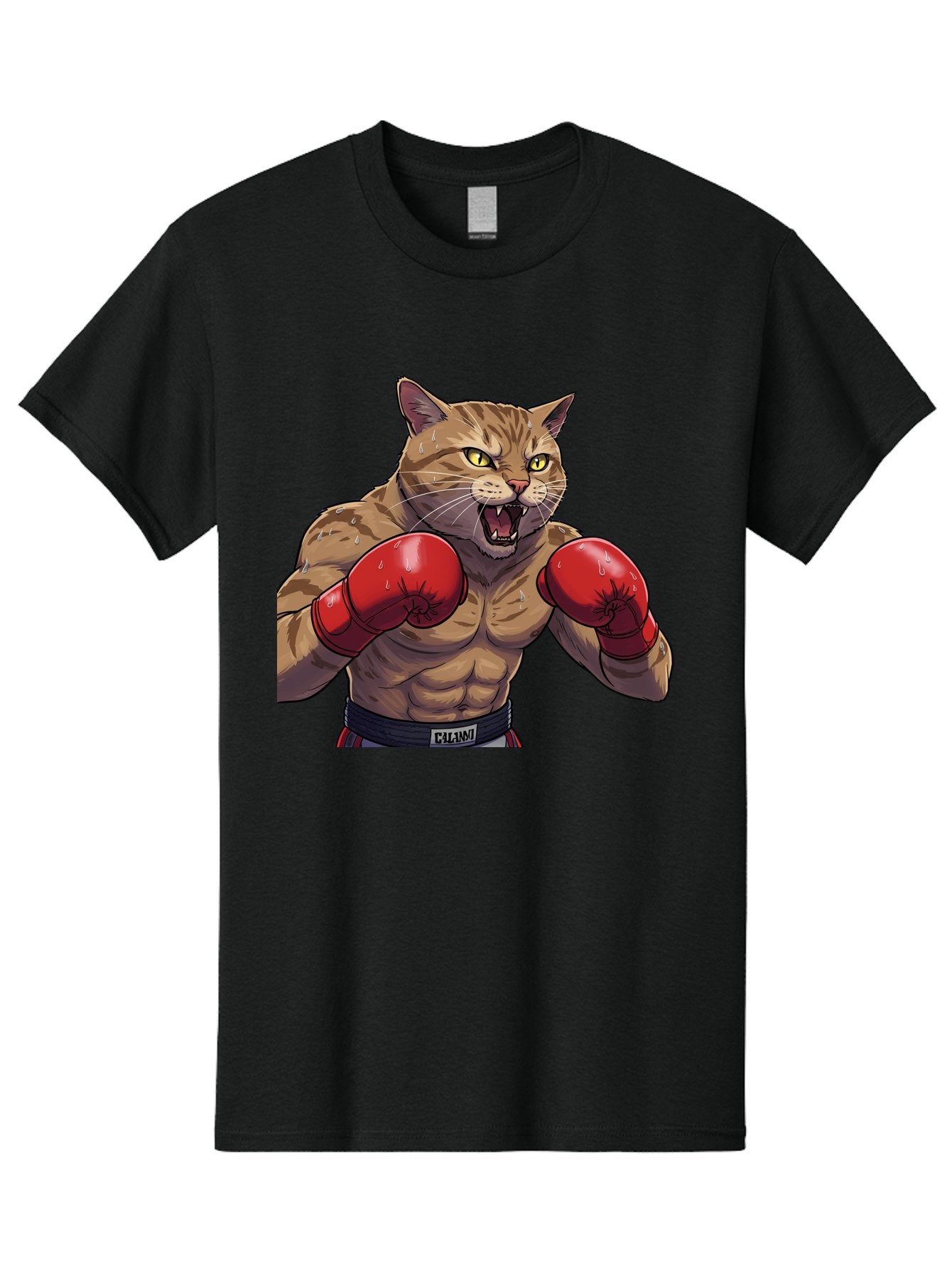 Cat-Boxer-1 Men'S Graphic Tee, 100% Cotton, Comfortable Casual Summer Wear, Machine Washable, Muscular Cat, Boxing Gloves, Fighting Stance, Aggressive Expression, Cartoon Character, Fitness, Athleticism, Feline, Combat Sports, Bae396 13