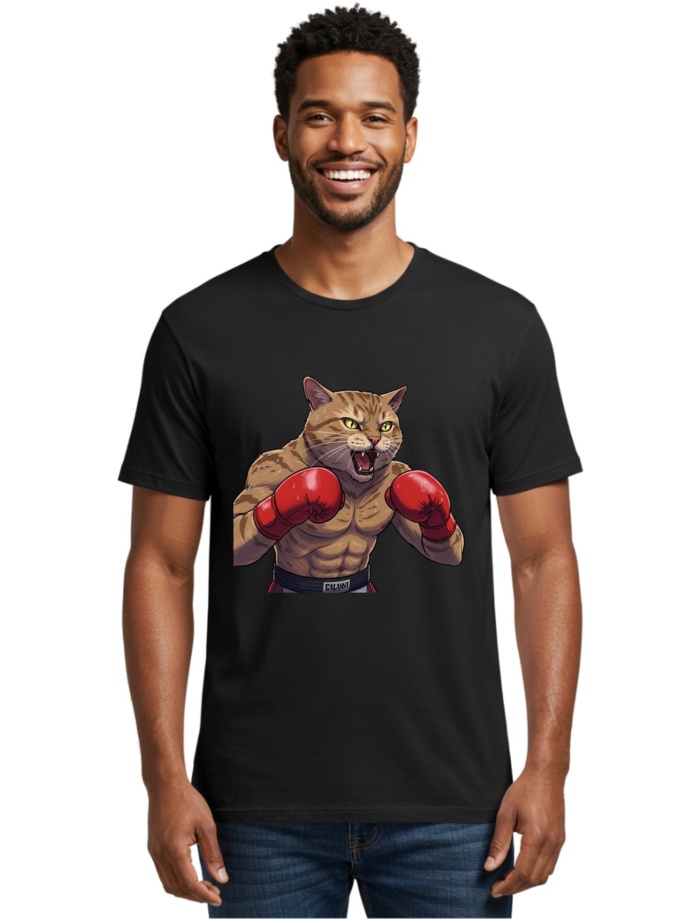 Cat-Boxer-1 Men'S Graphic Tee, 100% Cotton, Comfortable Casual Summer Wear, Machine Washable, Muscular Cat, Boxing Gloves, Fighting Stance, Aggressive Expression, Cartoon Character, Fitness, Athleticism, Feline, Combat Sports, Bae396 20