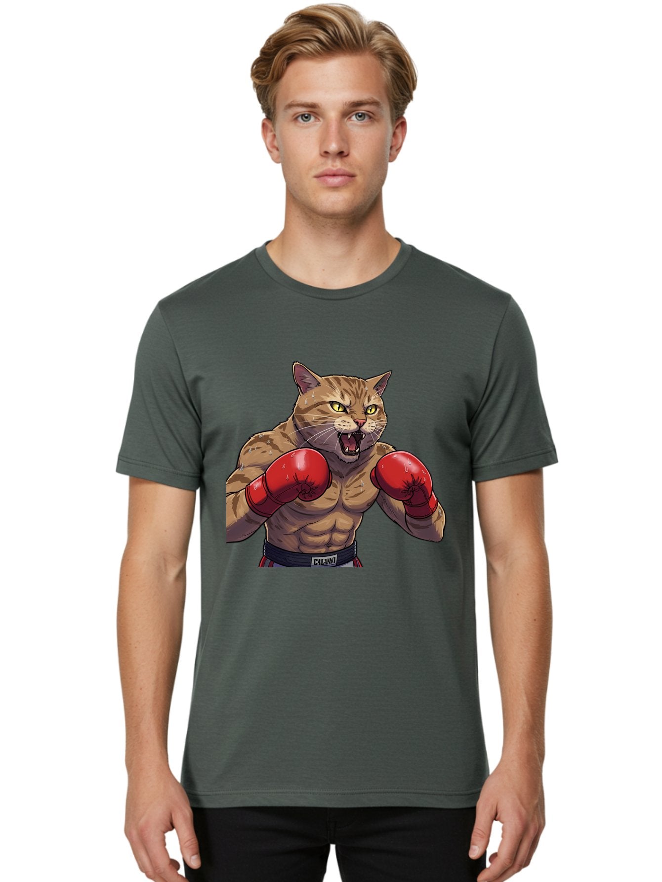 Cat-Boxer-1 Men'S Graphic Tee, 100% Cotton, Comfortable Casual Summer Wear, Machine Washable, Muscular Cat, Boxing Gloves, Fighting Stance, Aggressive Expression, Cartoon Character, Fitness, Athleticism, Feline, Combat Sports, Bae396 27