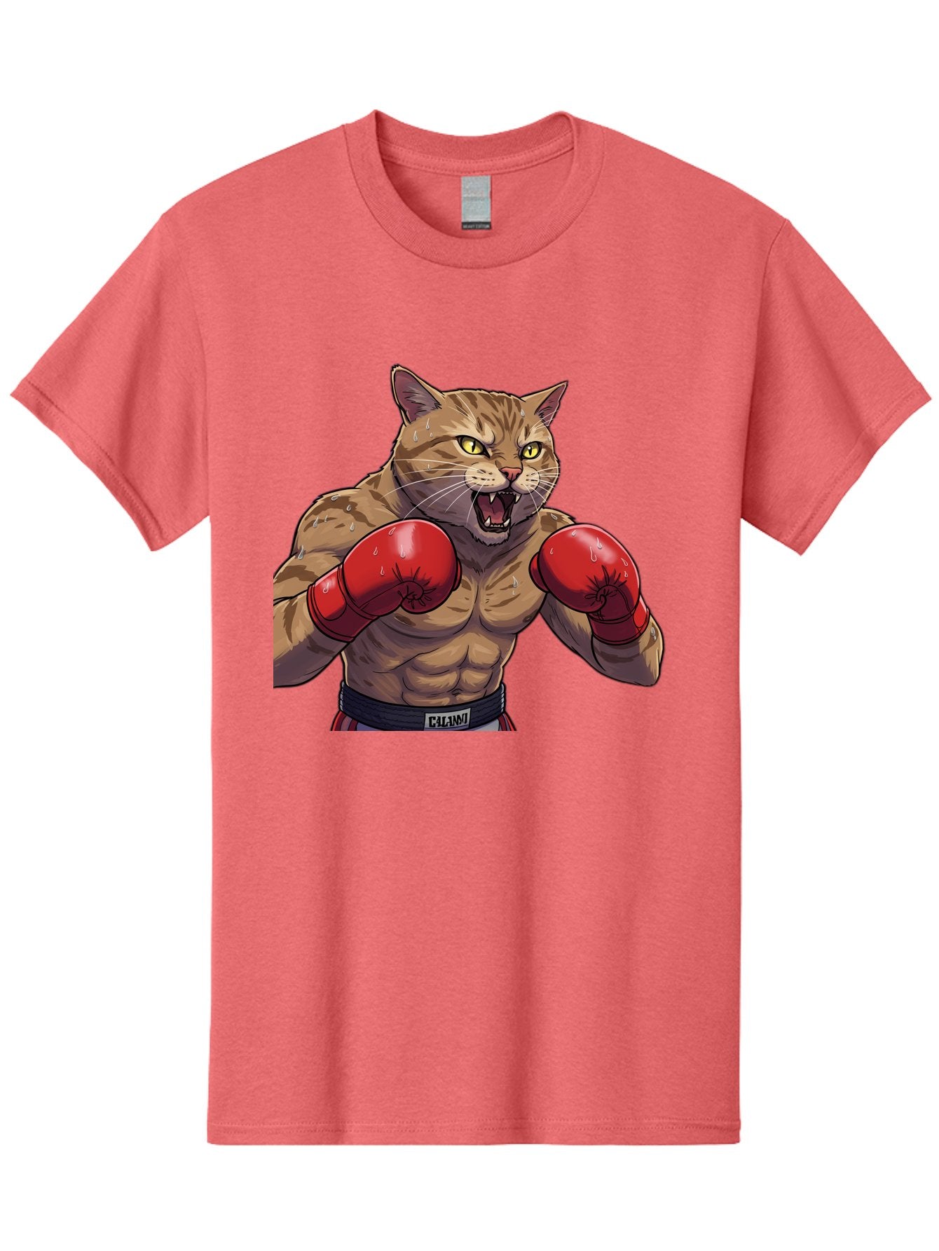Cat-Boxer-1 Men'S Graphic Tee, 100% Cotton, Comfortable Casual Summer Wear, Machine Washable, Muscular Cat, Boxing Gloves, Fighting Stance, Aggressive Expression, Cartoon Character, Fitness, Athleticism, Feline, Combat Sports, Bae396 3