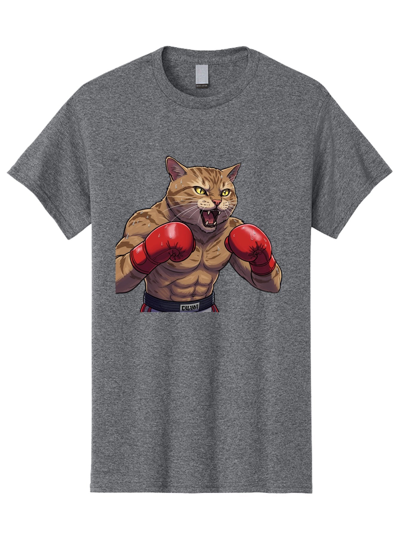 Cat-Boxer-1 Men'S Graphic Tee, 100% Cotton, Comfortable Casual Summer Wear, Machine Washable, Muscular Cat, Boxing Gloves, Fighting Stance, Aggressive Expression, Cartoon Character, Fitness, Athleticism, Feline, Combat Sports, Bae396 5