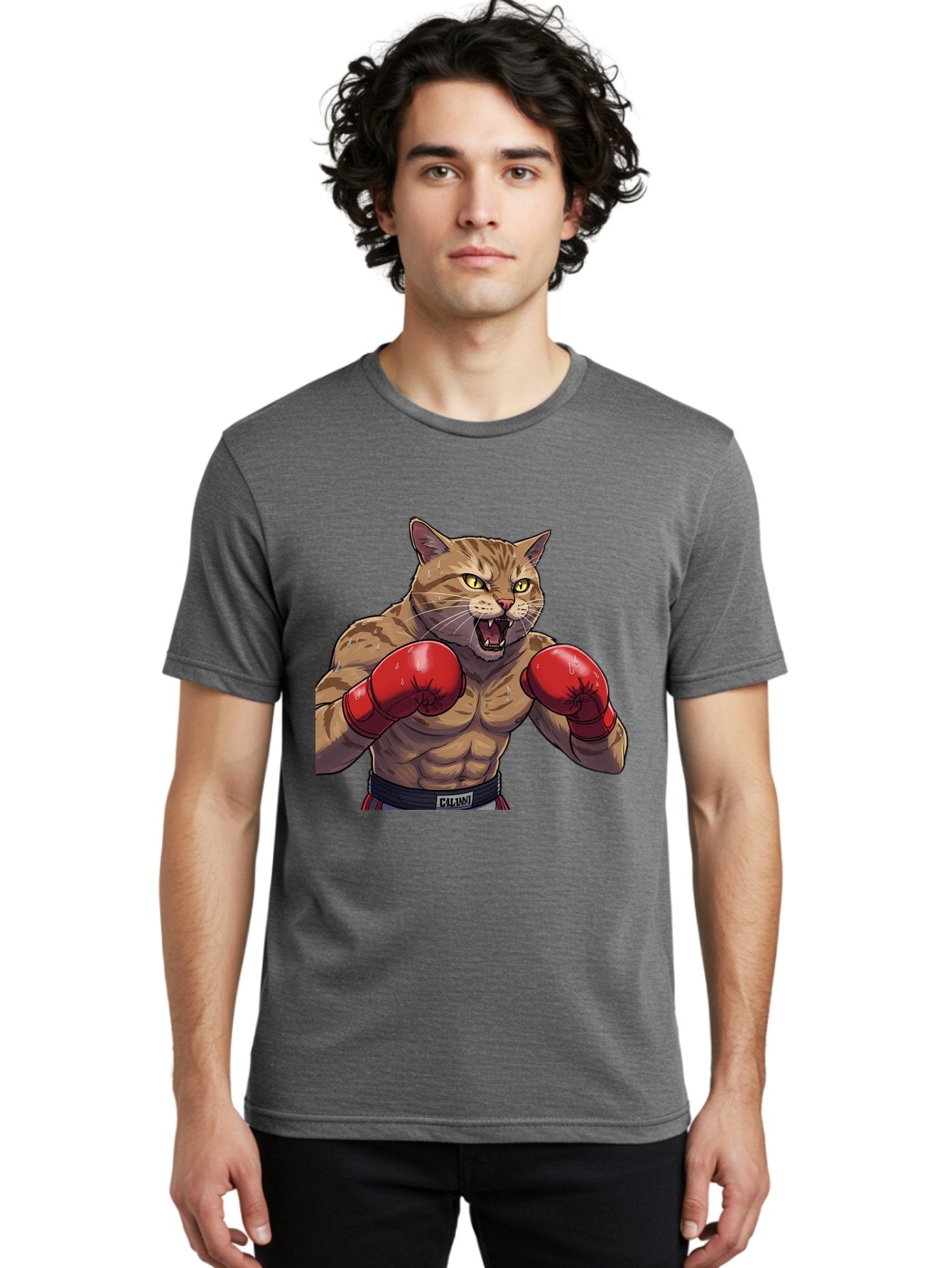 Cat-Boxer-1 Men'S Graphic Tee, 100% Cotton, Comfortable Casual Summer Wear, Machine Washable, Muscular Cat, Boxing Gloves, Fighting Stance, Aggressive Expression, Cartoon Character, Fitness, Athleticism, Feline, Combat Sports, Bae396 23