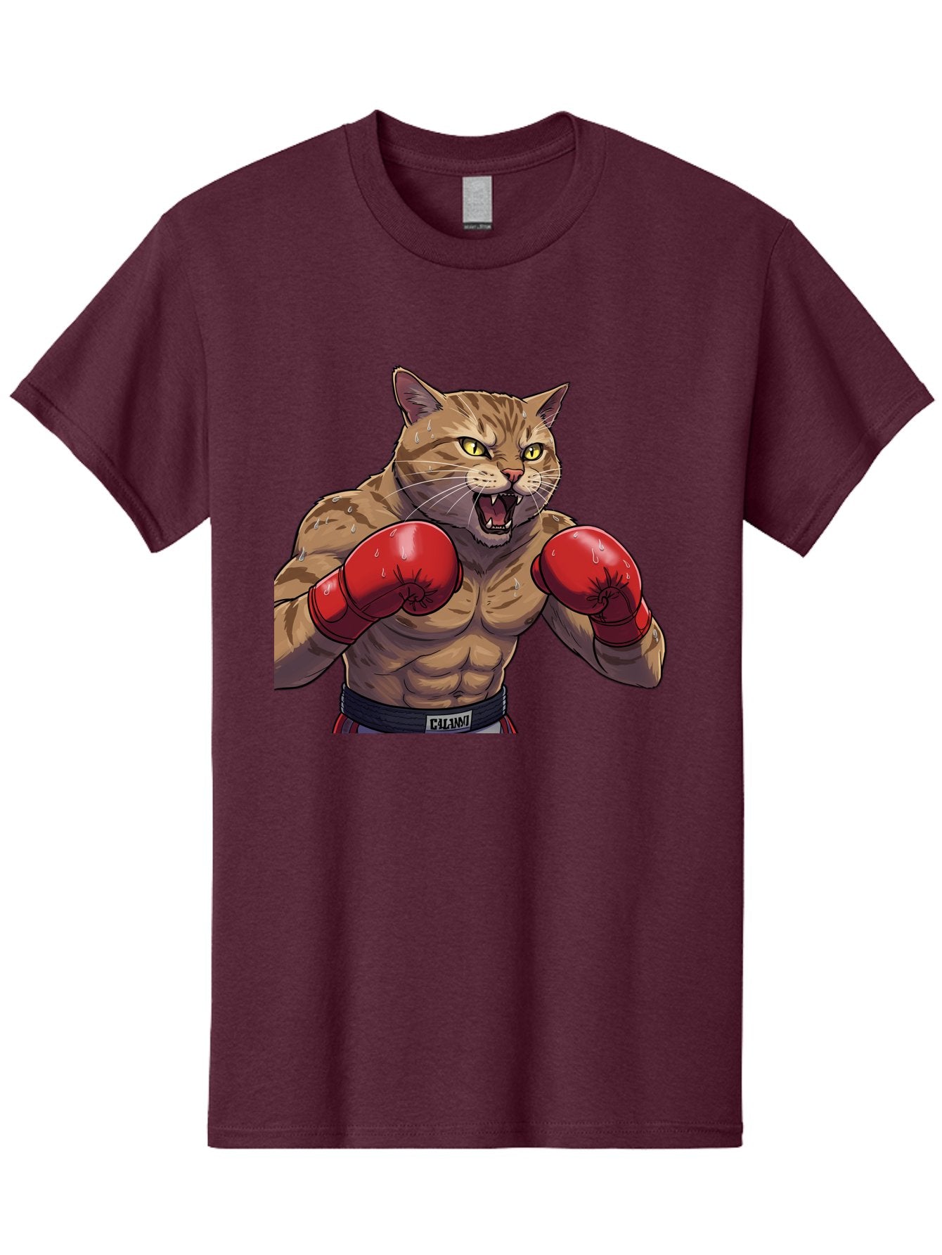 Cat-Boxer-1 Men'S Graphic Tee, 100% Cotton, Comfortable Casual Summer Wear, Machine Washable, Muscular Cat, Boxing Gloves, Fighting Stance, Aggressive Expression, Cartoon Character, Fitness, Athleticism, Feline, Combat Sports, Bae396 15