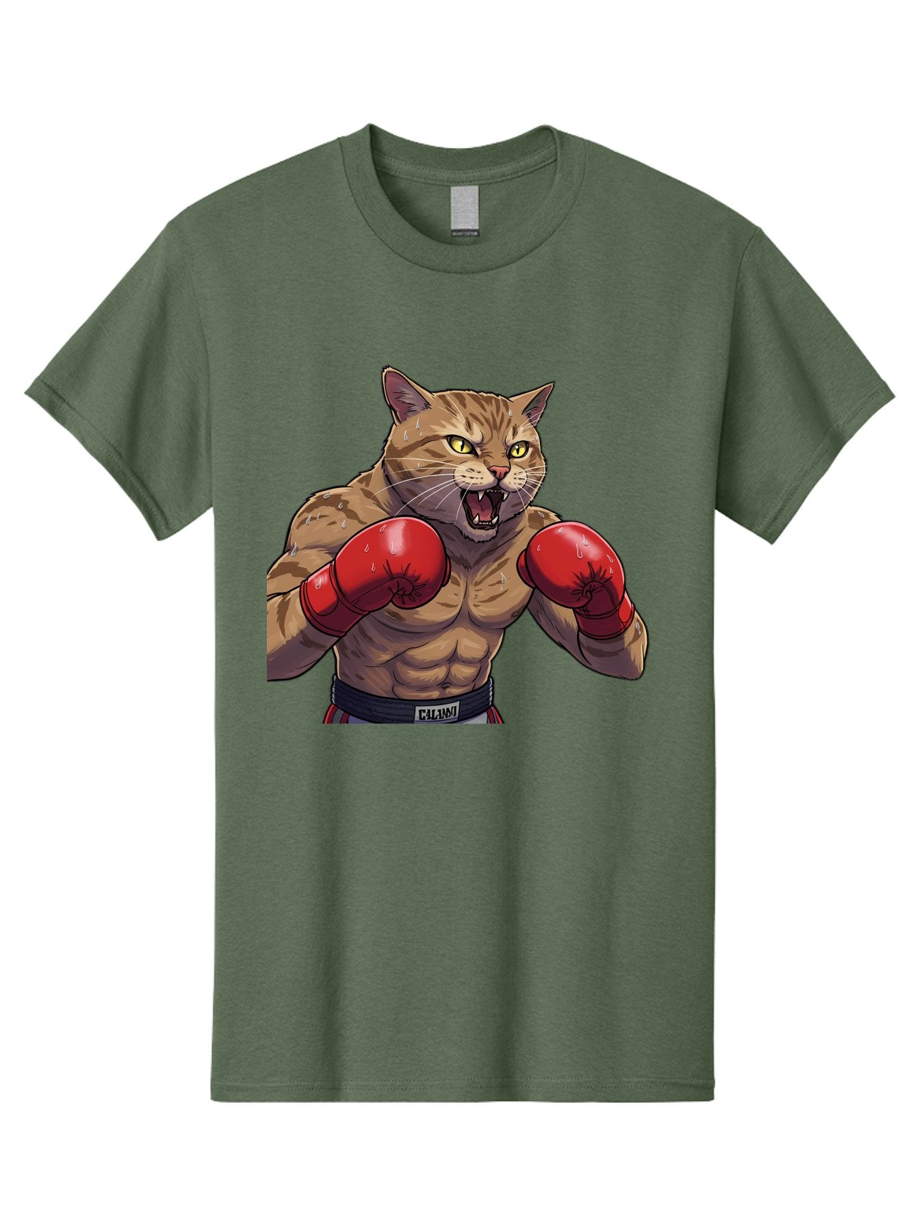 Cat-Boxer-1 Men'S Graphic Tee, 100% Cotton, Comfortable Casual Summer Wear, Machine Washable, Muscular Cat, Boxing Gloves, Fighting Stance, Aggressive Expression, Cartoon Character, Fitness, Athleticism, Feline, Combat Sports, Bae396 4