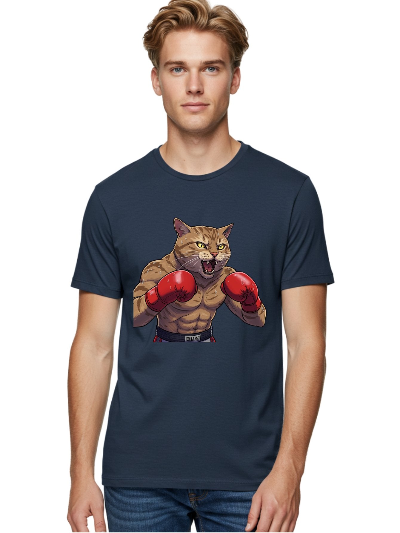 Cat-Boxer-1 Men'S Graphic Tee, 100% Cotton, Comfortable Casual Summer Wear, Machine Washable, Muscular Cat, Boxing Gloves, Fighting Stance, Aggressive Expression, Cartoon Character, Fitness, Athleticism, Feline, Combat Sports, Bae396 28