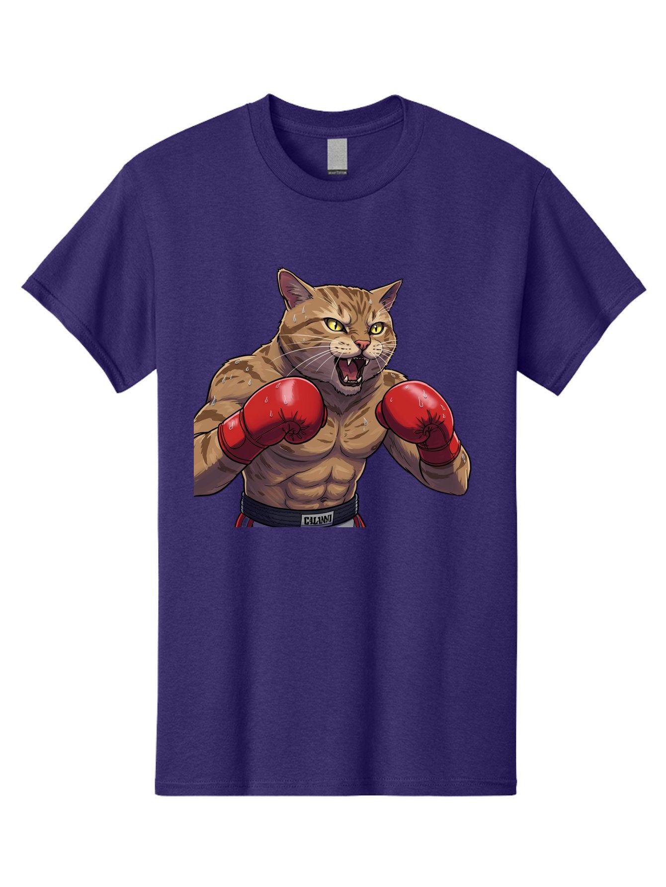 Cat-Boxer-1 Men'S Graphic Tee, 100% Cotton, Comfortable Casual Summer Wear, Machine Washable, Muscular Cat, Boxing Gloves, Fighting Stance, Aggressive Expression, Cartoon Character, Fitness, Athleticism, Feline, Combat Sports, Bae396