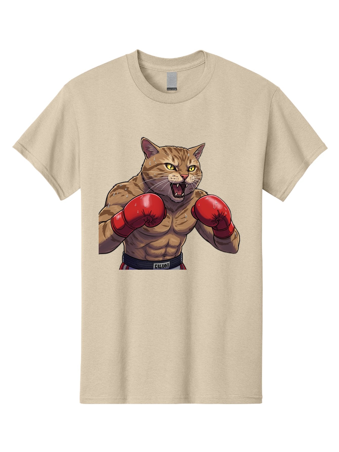 Cat-Boxer-1 Men'S Graphic Tee, 100% Cotton, Comfortable Casual Summer Wear, Machine Washable, Muscular Cat, Boxing Gloves, Fighting Stance, Aggressive Expression, Cartoon Character, Fitness, Athleticism, Feline, Combat Sports, Bae396 7
