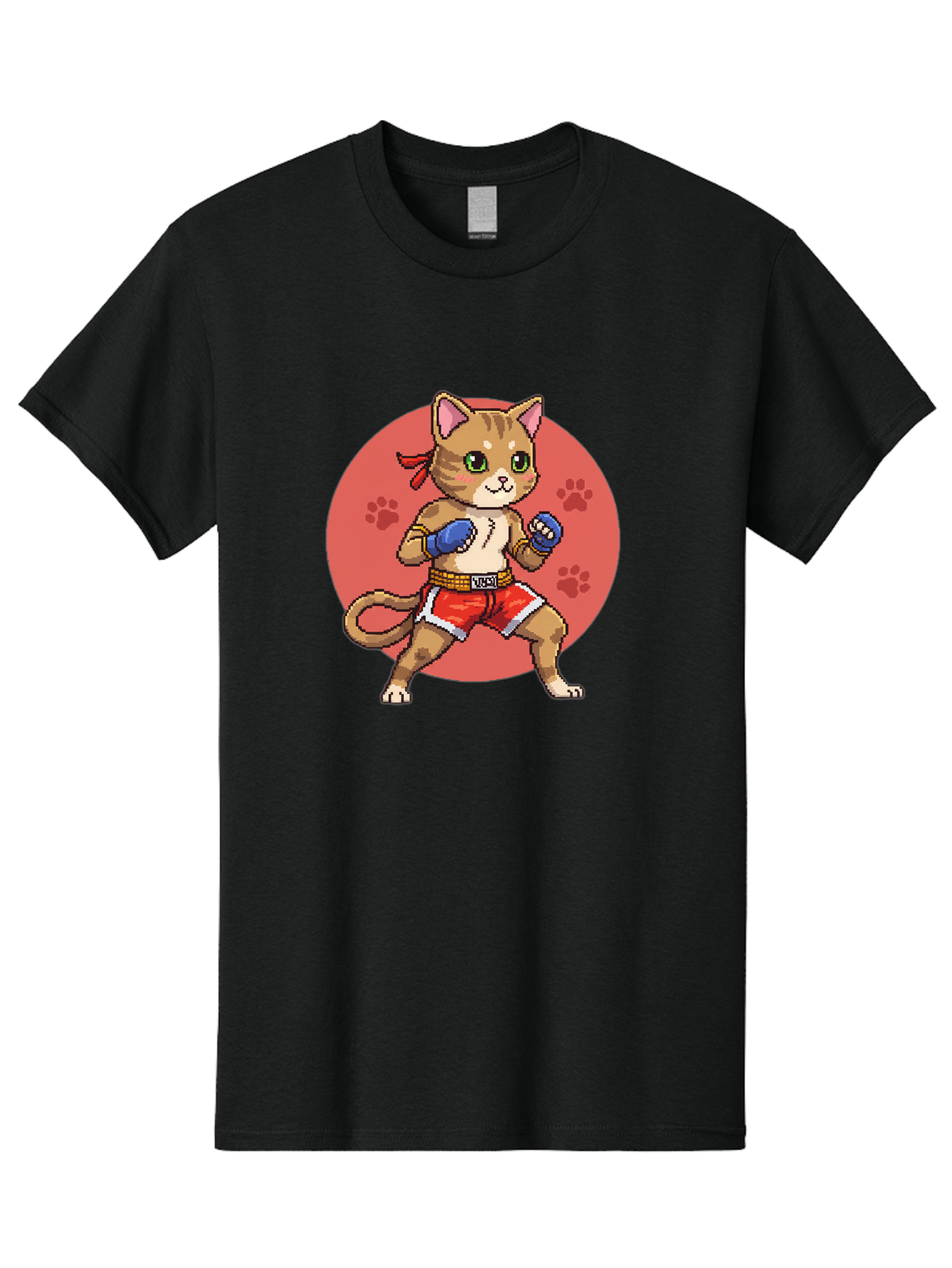 Cat-Boxer Men'S Graphic Tee, 100% Cotton, Comfortable Casual Summer Wear, Machine Washable, Cartoon Cat In Boxing Gloves, Muay Thai Fighter, Kawaii Kitty, Fighting Stance, Red Shorts, Blue Gloves, Playful Illustration, Cute Kitten Bae397 12