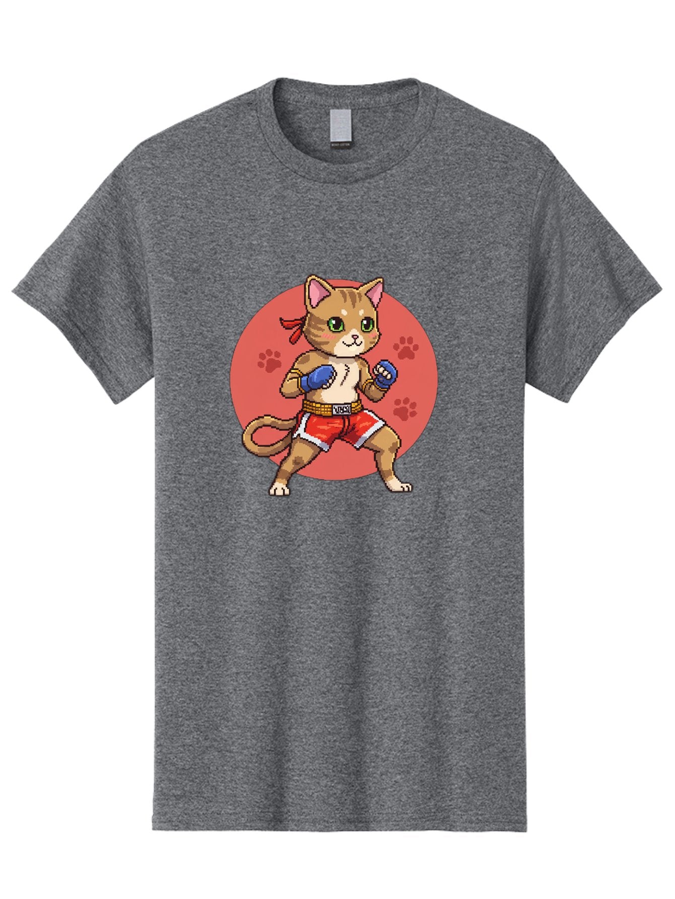 Cat-Boxer Men'S Graphic Tee, 100% Cotton, Comfortable Casual Summer Wear, Machine Washable, Cartoon Cat In Boxing Gloves, Muay Thai Fighter, Kawaii Kitty, Fighting Stance, Red Shorts, Blue Gloves, Playful Illustration, Cute Kitten Bae397 14