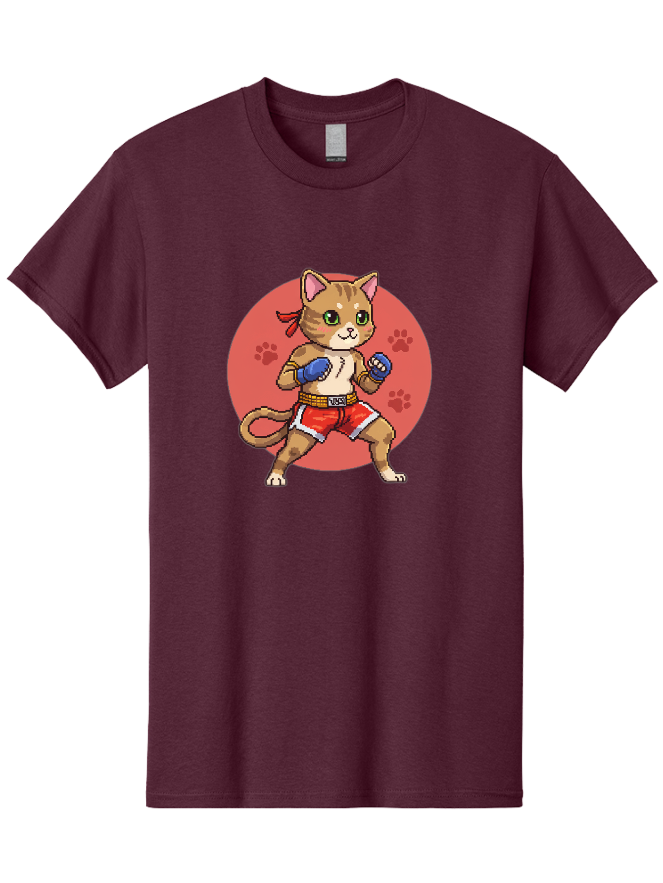 Cat-Boxer Men'S Graphic Tee, 100% Cotton, Comfortable Casual Summer Wear, Machine Washable, Cartoon Cat In Boxing Gloves, Muay Thai Fighter, Kawaii Kitty, Fighting Stance, Red Shorts, Blue Gloves, Playful Illustration, Cute Kitten Bae397 6