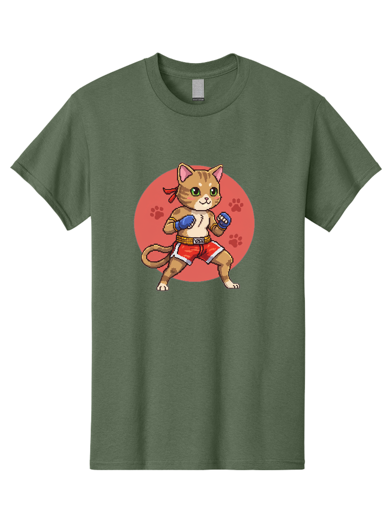 Cat-Boxer Men'S Graphic Tee, 100% Cotton, Comfortable Casual Summer Wear, Machine Washable, Cartoon Cat In Boxing Gloves, Muay Thai Fighter, Kawaii Kitty, Fighting Stance, Red Shorts, Blue Gloves, Playful Illustration, Cute Kitten Bae397 4