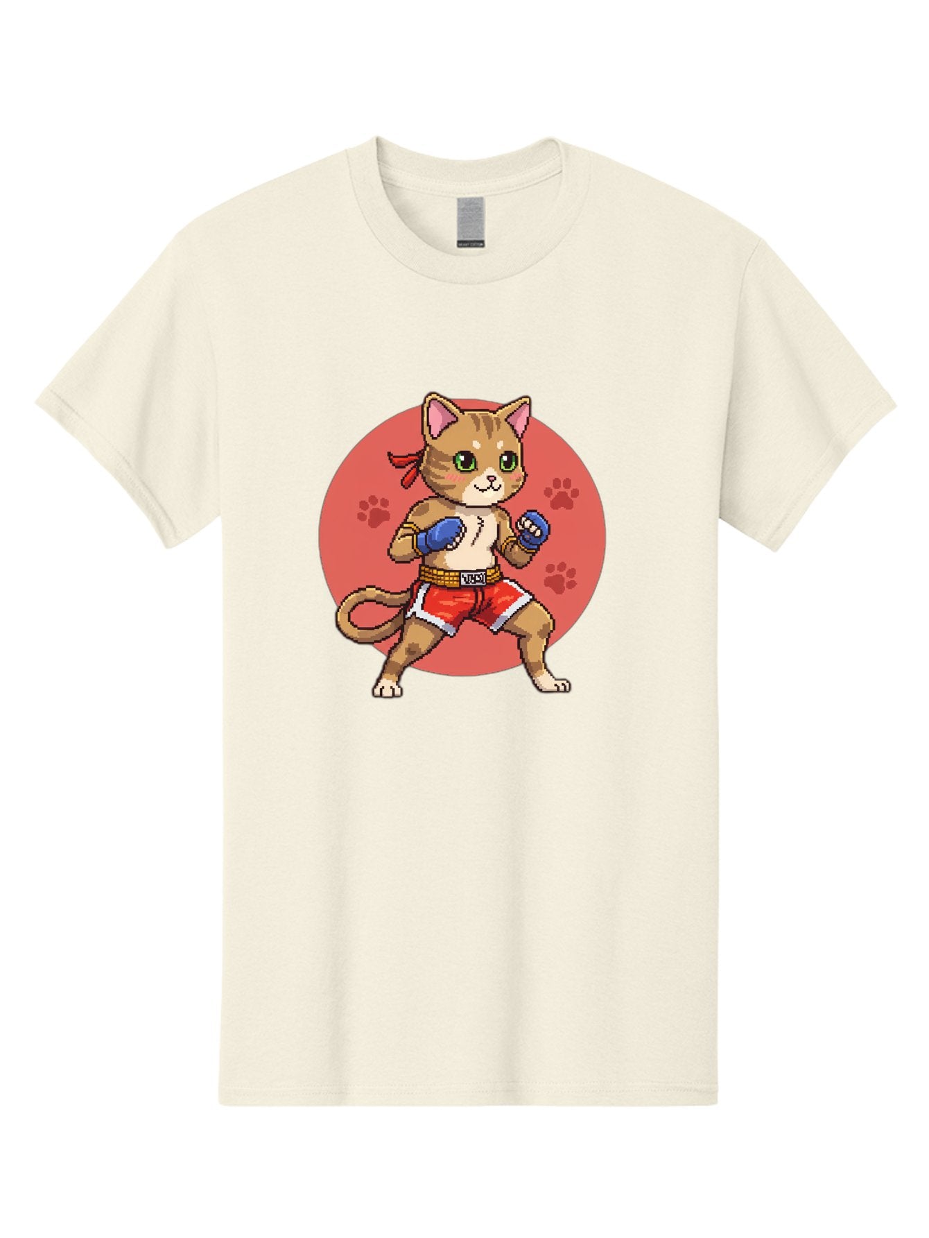 Cat-Boxer Men'S Graphic Tee, 100% Cotton, Comfortable Casual Summer Wear, Machine Washable, Cartoon Cat In Boxing Gloves, Muay Thai Fighter, Kawaii Kitty, Fighting Stance, Red Shorts, Blue Gloves, Playful Illustration, Cute Kitten Bae397 9