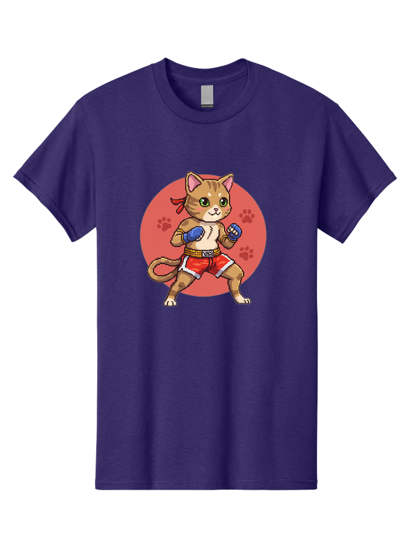 Cat-Boxer Men'S Graphic Tee, 100% Cotton, Comfortable Casual Summer Wear, Machine Washable, Cartoon Cat In Boxing Gloves, Muay Thai Fighter, Kawaii Kitty, Fighting Stance, Red Shorts, Blue Gloves, Playful Illustration, Cute Kitten Bae397 10