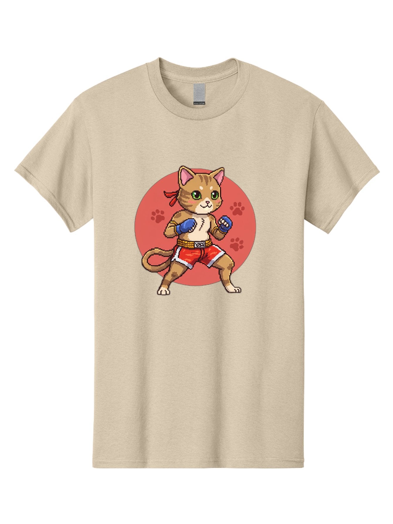 Cat-Boxer Men'S Graphic Tee, 100% Cotton, Comfortable Casual Summer Wear, Machine Washable, Cartoon Cat In Boxing Gloves, Muay Thai Fighter, Kawaii Kitty, Fighting Stance, Red Shorts, Blue Gloves, Playful Illustration, Cute Kitten Bae397 6